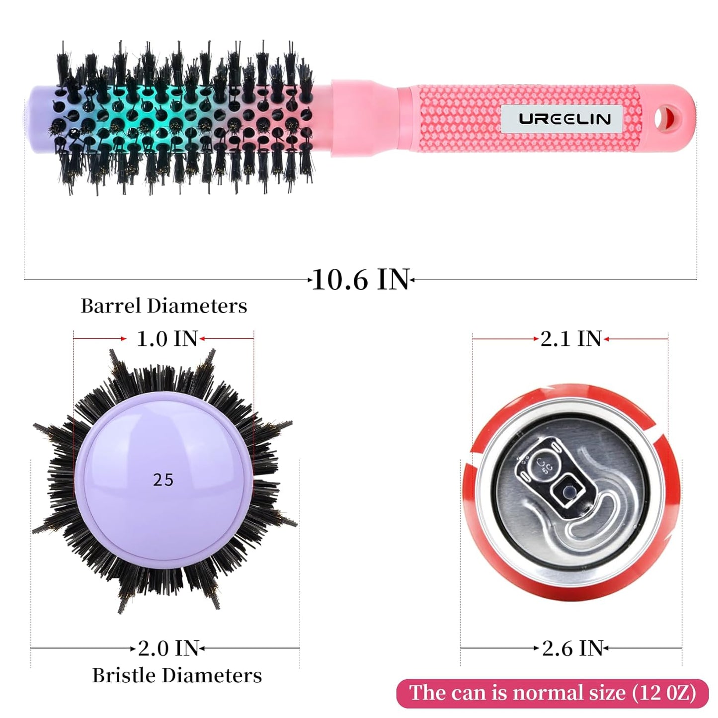 Round Brush for Blow Out - 1.0 Inch Small Nano Thermal Ceramic & Ionic with Boar Bristles - Salon Blow Drying Hair Brush for Drying,Volumizing, Curling, Shine & Smooth Styling
