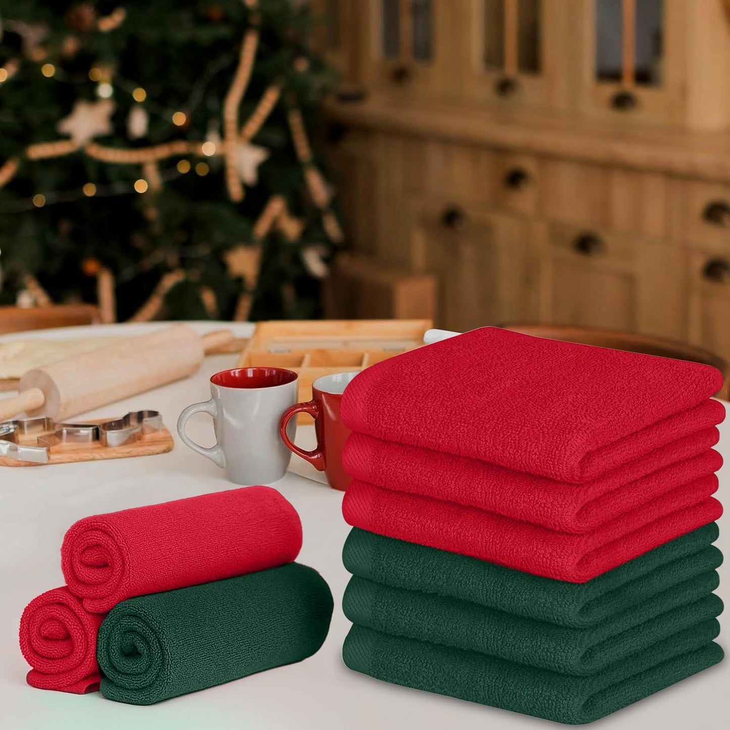 DAN RIVER 100% Cotton Christmas Gift Washcloths 24 Pack Premium Quality Face and Body Cloth, Quick Dry Essential Towels for Bathroom, Hand, Kitchen & Cleaning | 12X12 in | 400 GSM | Red & Green combo