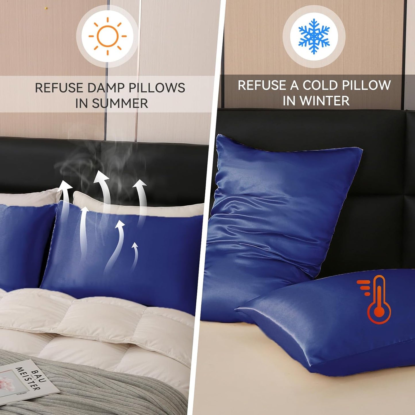 Tyfitb Satin Pillowcase Set for Hair & Skin Care – Cooling, Hypoallergenic, Anti-Frizz, Wrinkle-Free – Soft, Luxurious Pillowcases with Envelope Closure – 2-Pack, King Size 20x36, Gift-Ready