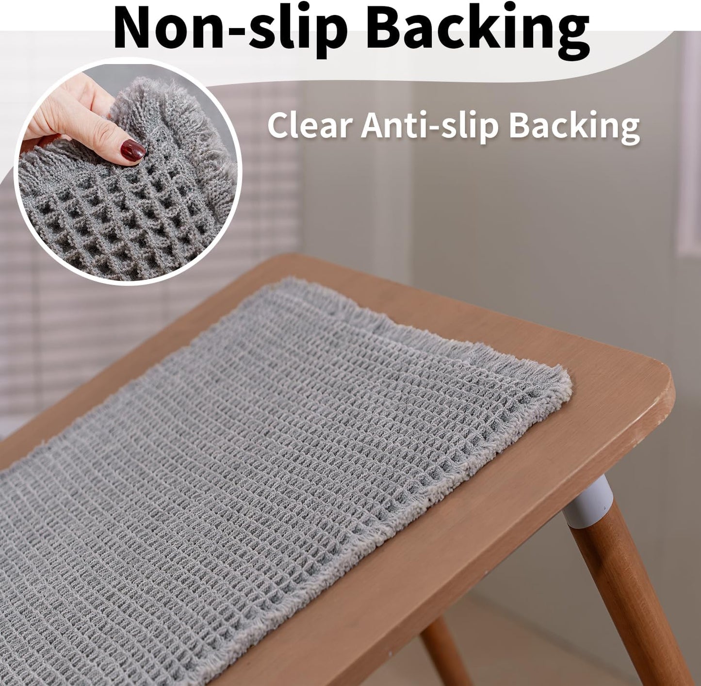 Waffle Bath Mat - Boho Bathroom Rugs Non Slip Washable, Super Absorbent & Quick Dry, Soft Bath Mat Farmhouse Bathroom Decor, 24'' x 48'', Light Grey