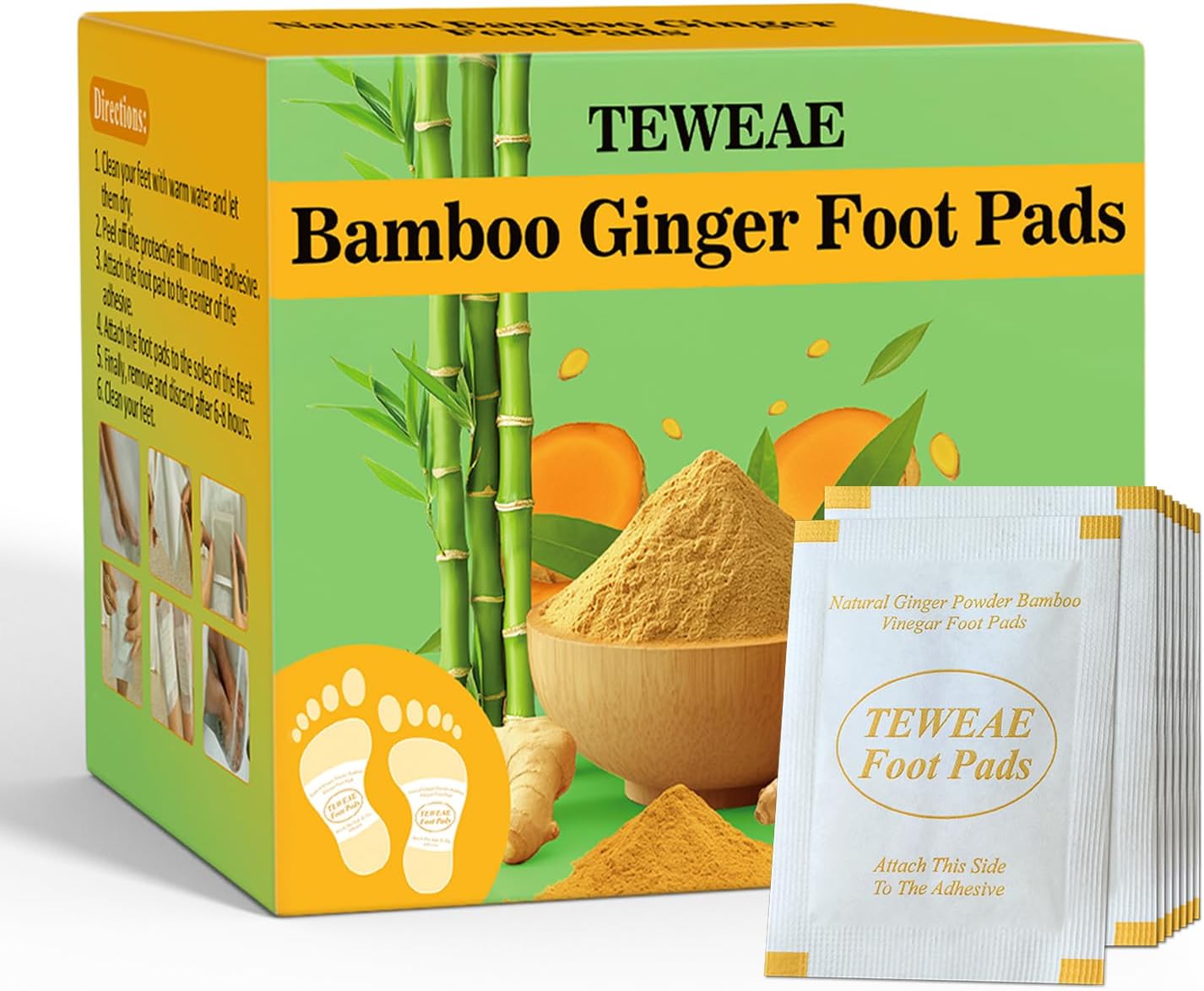 62 Pads Foot Pads Natural Turmeric & Ginger, Wormwood, Bamboo Vinegar, Included 62Pads Goodnight Patches and 62 Adhesive Sheets