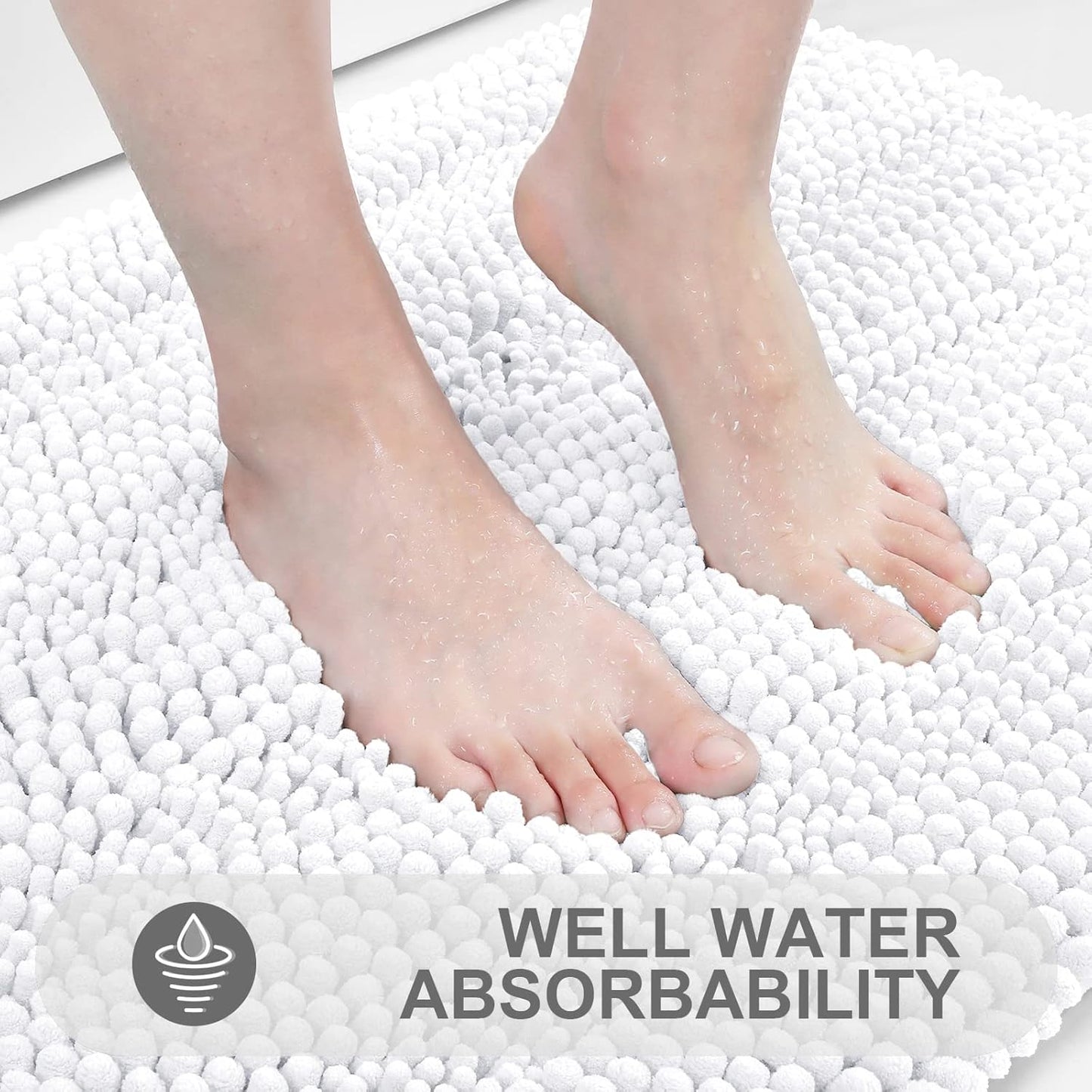 Grandaily Chenille Striped Bathroom Rugs 70x24, Extra Thick and Absorbent Bath Mats, Non-Slip Soft Plush Shaggy Shower Carpet, Machine Wash Dry, Bath Rug for Bathroom, White