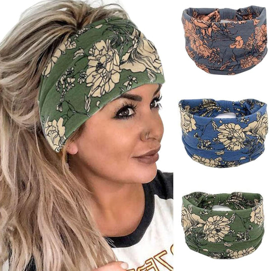 K-Elewon 3 Pack Women Wide Elastic Head Wrap Headband Sports yoga Hair Band