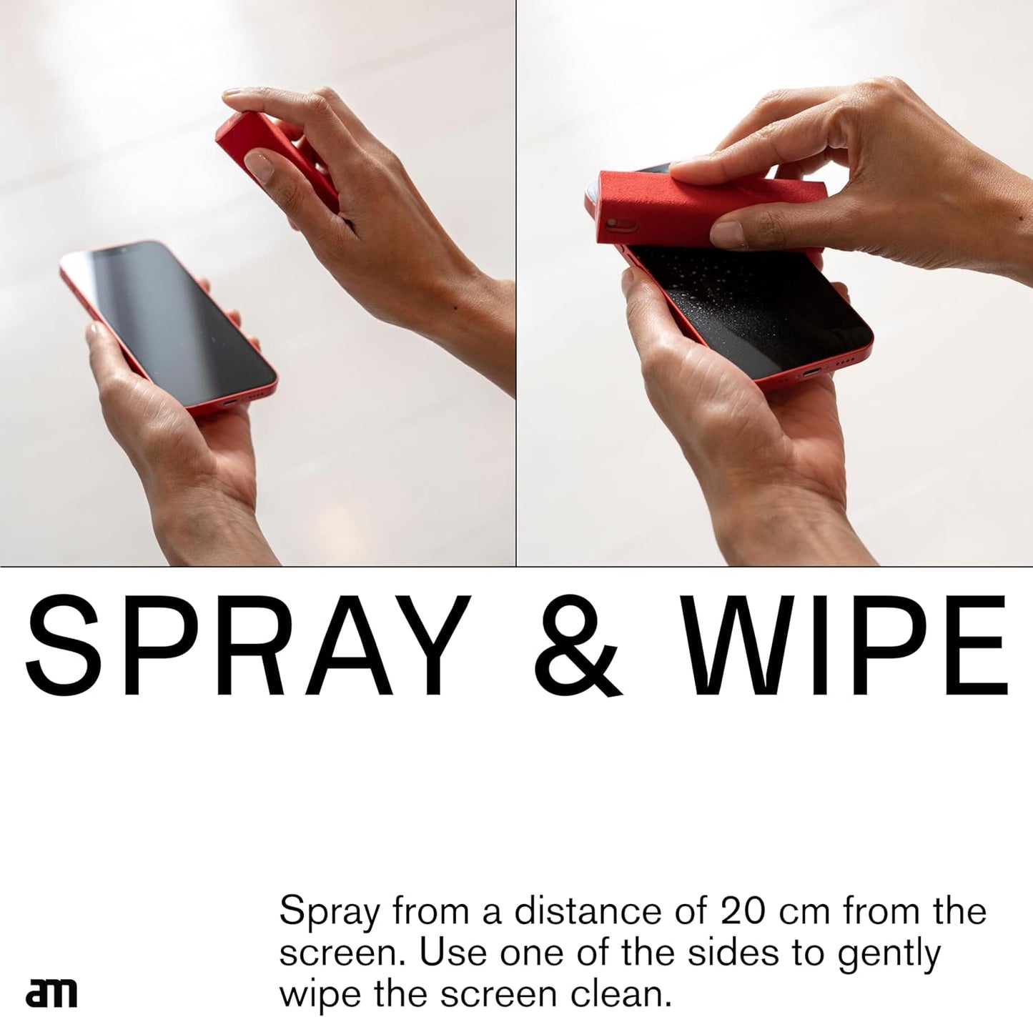 am Screen Cleaner Mist Spray with Microfiber Cloth Around – Alcohol-Free, Streak-Free Screen Cleaning Kit for Smartphones, Tablets, Laptops, Smart TVs & Car Screens, 3 Pack, Gray