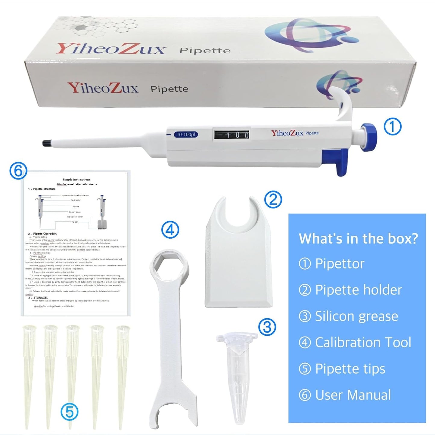 10-100uL Single Channel Pipette Manual Adjustable Variable Volume Laboratory High Accurate Lab Micropipette