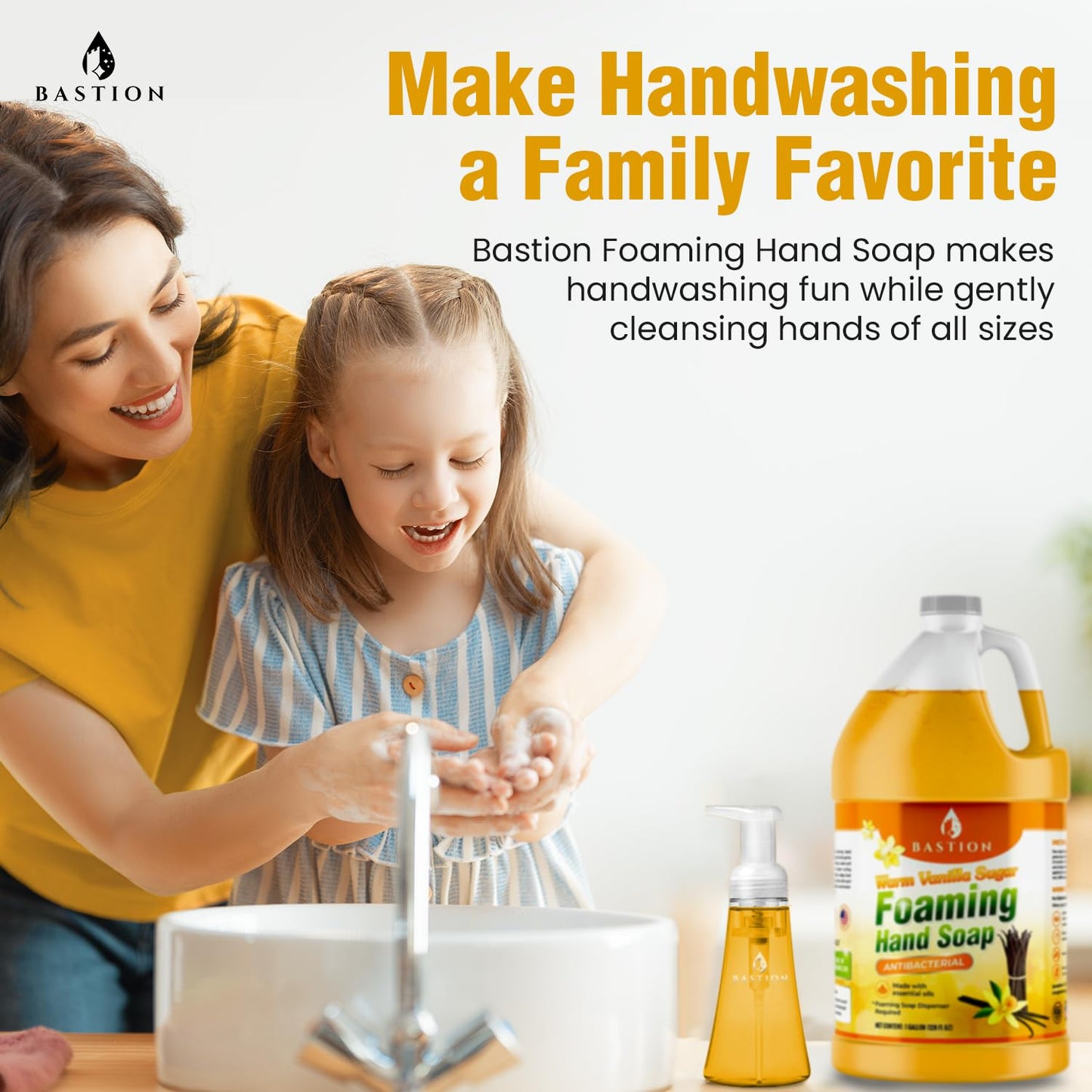 Bastion Foaming Hand Soap - Foam Hand Wash Refill for Bath And Body Works, Dial, Method, Michel, JR Watkins, Dove - Warm Vanilla Sugar w/Essential Oils Bulk Bottle 4 X Gallons (512 0z.)