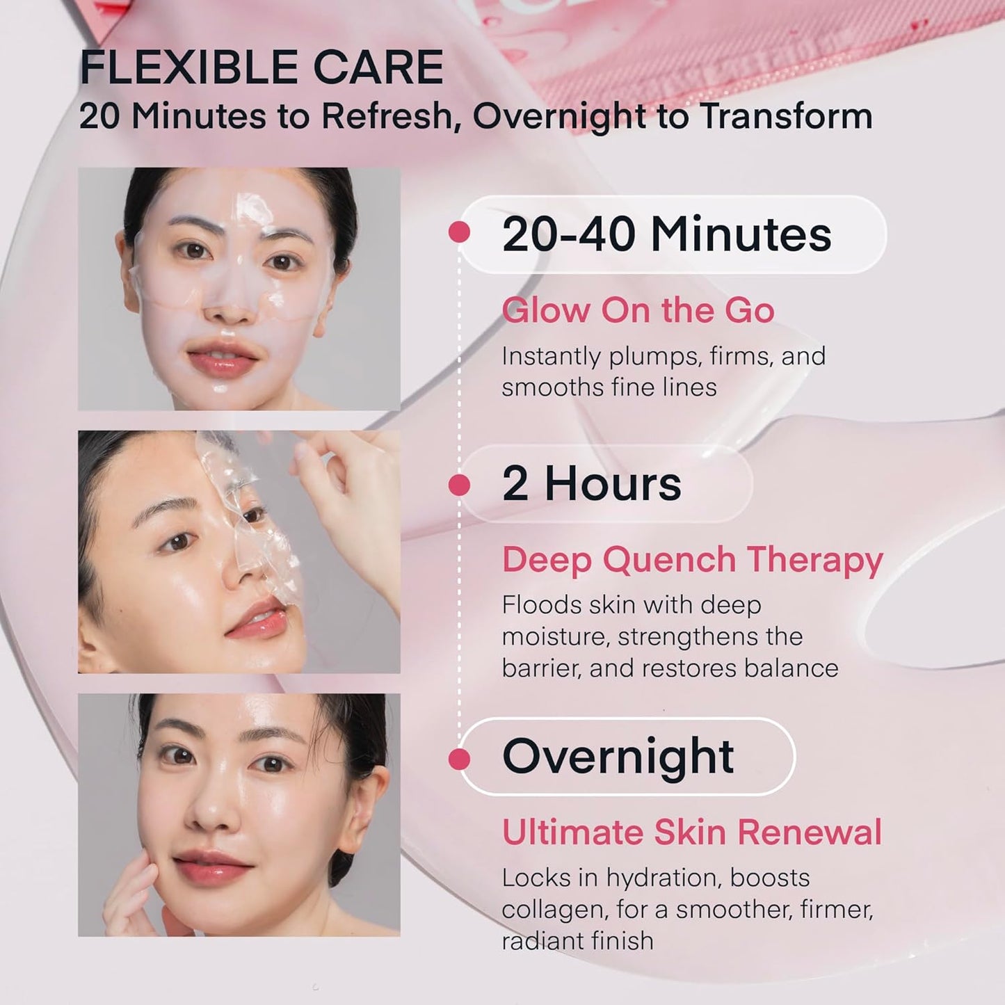 TEREZ & HONOR Collagen Face Mask: Korean Real Deep Bio Hydrogel Overnight Masks for Deep Hydration, Glowing, Pore Minimizing, Elasticity, 4 x 33g Fragrance-Free, 100 Da Ultra-Low Molecular Collagen