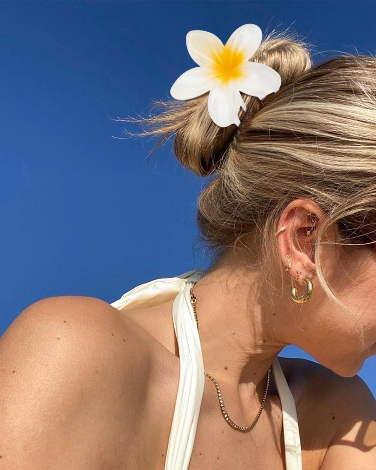 Hawaiian Flower Hair Claw Clip for Women 6 PCS Plumeria Flower Hair Clips for Thick Thin Hair Hawaii Hair Accessories - Glossy 1