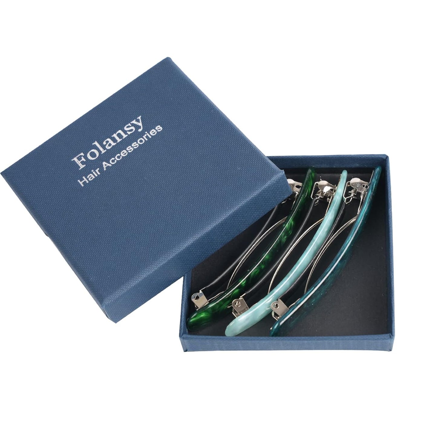 3PCS Women's Barrette Set - Tortoise Shell Automatic Clips for Thick/Medium Hair, Retro Hair Clasps (Light Blue, Star Green, Emerald)