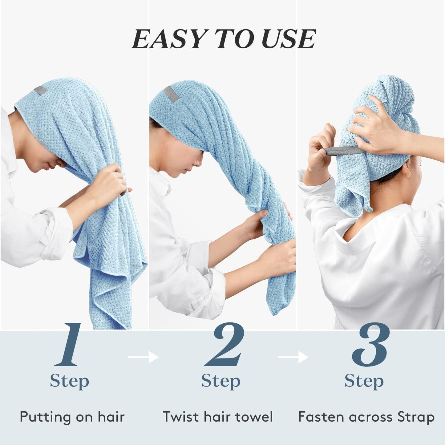 Microfiber Hair Towel Wrap Turban 2 Pack Large | Super Absorbent Quick Dry & Anti-Frizz for Women with Curly Hair | 27.5" x 39.4" Hair Towel Cap