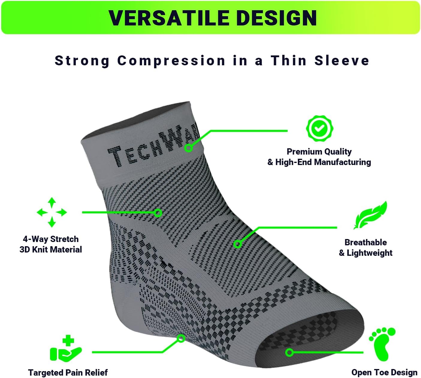TechWare Pro Ankle Brace Compression Sleeve - Plantar Fasciitis Sock. Relieves Achilles Tendonitis. Foot Arch Support Reduces Joint Pain, Swelling & Heel Spur Pain. Injury Recovery Braces for Sports