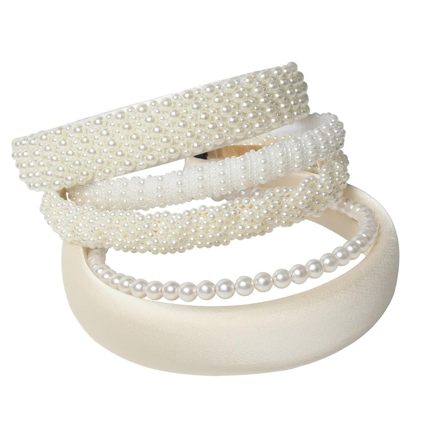 5PK White Pearl Headbands for Women Girls Cute Pearl dainty Headbands Bling Faux Pearls Hairbands Wedding Hair Accessories hair hoop headband