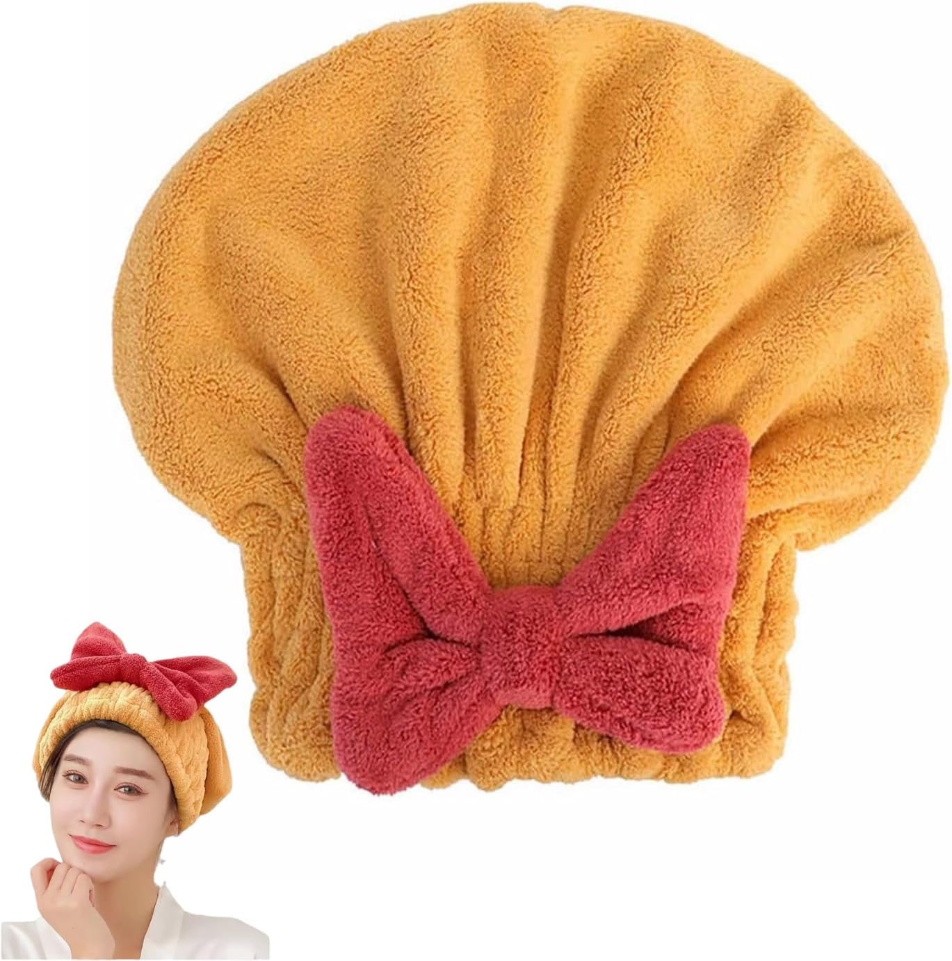 Ultra Absorbent Hair Quick Drying Towel for Women Girls New Microfiber Hair Towel Wrap Dry Turban Soft Bow Tie Plopping Head Towels Shower Cap for Kids (Yellow)