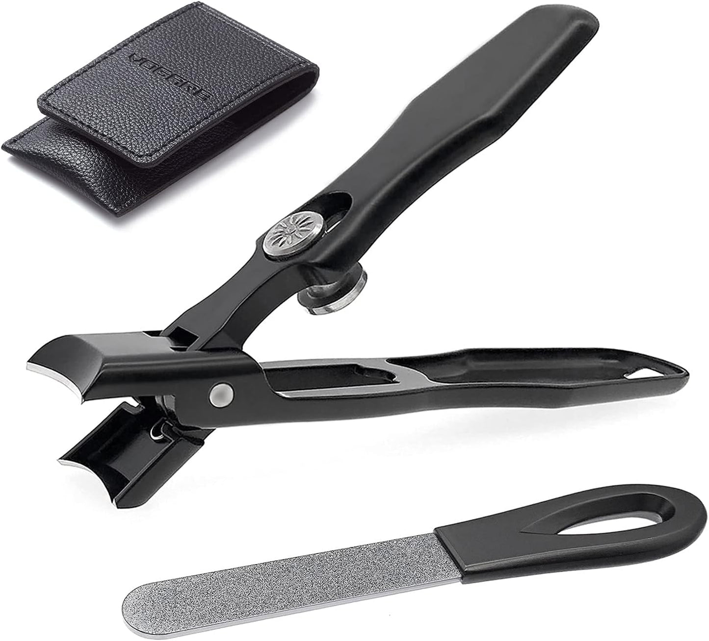 Toenail Clippers for Men Thick Nails Large Wide Jaw Opening Portable Ultra Sharp Nail Clippers with Catcher Heavy Duty Fingernail Cutter for Adult Seniors Women (Black with File)