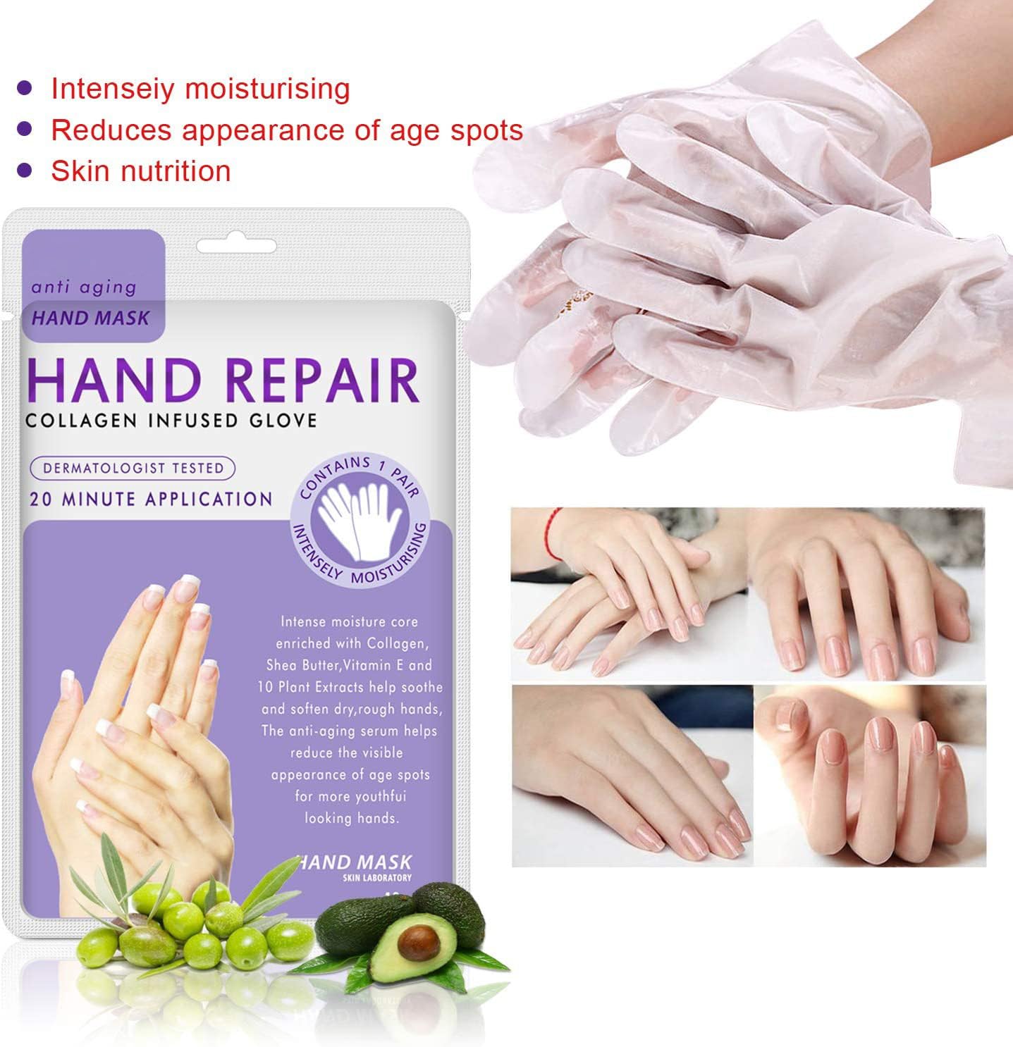 Generic Hand Mask Moisturizing Glove 5 pack, Hand Peel Mask Exfoliating Gloves, Hand Repair Glove for Dry Hands Treatment, Remove Dead Skin, Rough Skin, purple