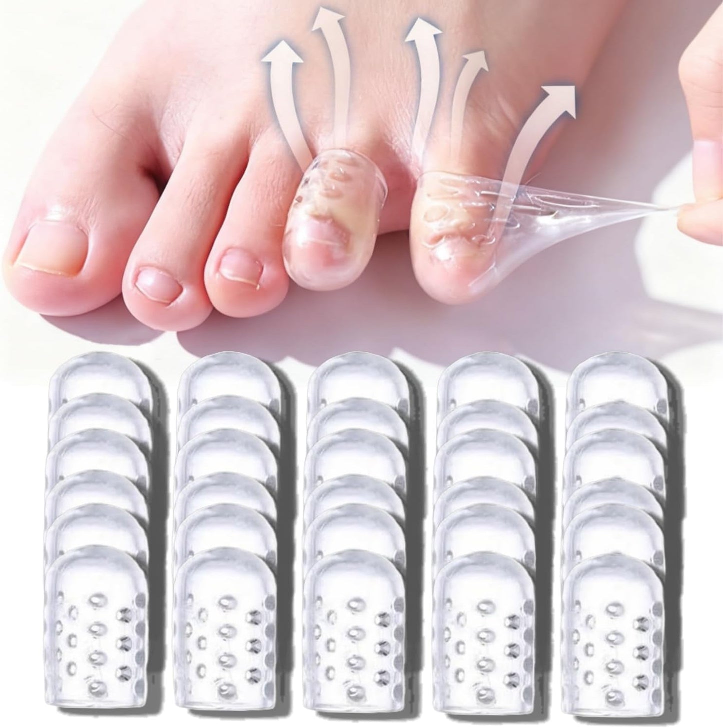 Silicone Anti Friction Toe Protectors Women, 30 Pcs Gel Toe Separators Breathable Little Toe Covers for Men and Women, Toe Sleeves for Ingrown Toenails, Corns, Calluses, Blisters and Pain Relief