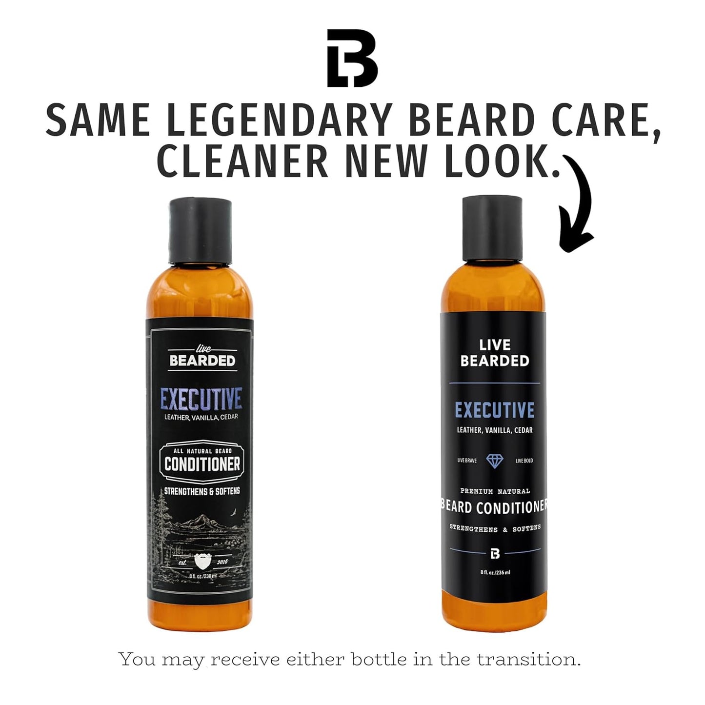 Live Bearded Beard Conditioner, 8 fl oz - Strengthens and Softens Facial Hair - Made in the USA - All-Natural Ingredients with Biotin, Caffeine | Executive Scent - Cedar, Vanilla