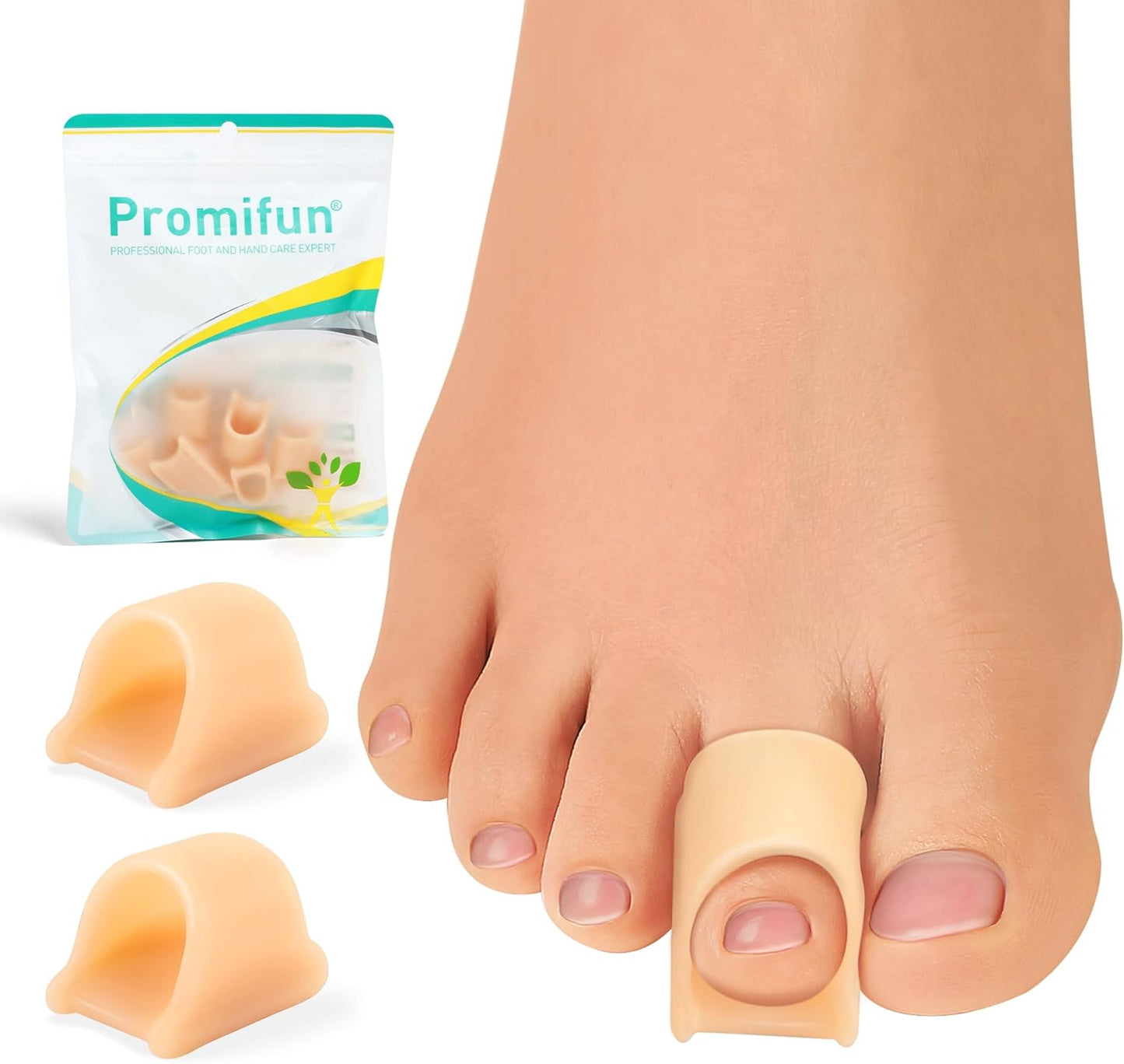 Hammertoe Corrector for Women - Soft Gel Toe Straighteners - Realign Bent, Curled, Crooked, Claw, Bunion, Hammer Toes - Toe Corrector for Men（6 Count, Large, Beige）