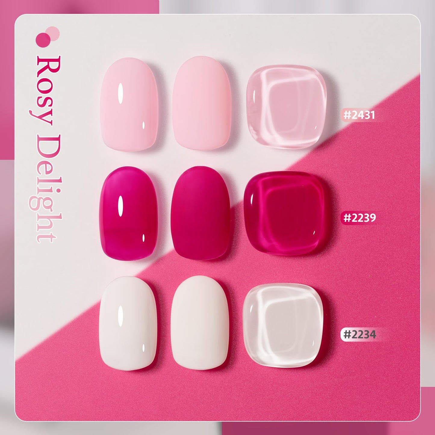 GAOY Gel Nail Polish Kit, 3 Colors 16ml Jelly White Pink, Soak Off UV Gel Polish Set - Rosy Delight