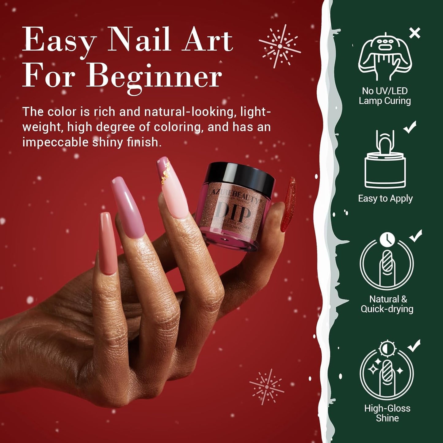 AZUREBEAUTY 31 PCS Dip Powder Nail Starter Kit Christmas, Red Green Gold Grey Acrylic Dipping Powder 20 Colors Set with Recycle Tray Top/Base Coat Activator French Nail Art Manicure Salon