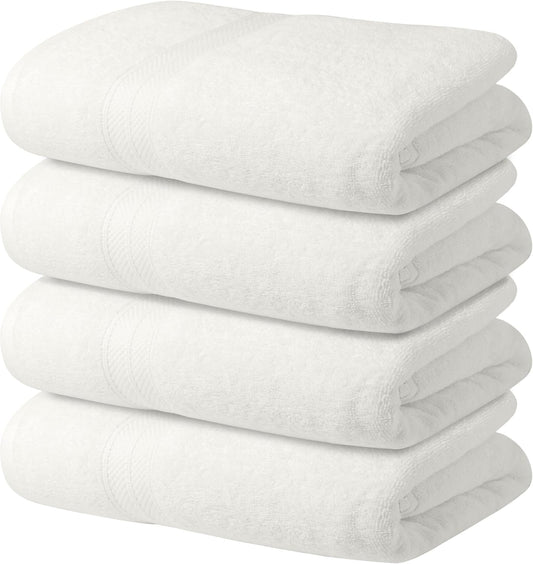 Avalon Towels White Bath Towels Set of 4 pcs (27x54 inches), 100% Cotton Towel Absorbent and Quick Dry White Towels for Bathroom, Super Soft and Perfect for Daily Use