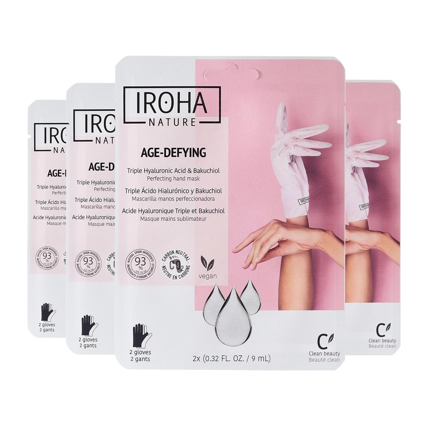 IROHA NATURE Anti-Aging Hand Mask Gloves | 4 Pairs | Triple Hyaluronic Acid, Bakuchiol & Niacinamide | Reduces Wrinkles & Dark Spots | Vegan & Cruelty-Free | 93% Natural Ingredients