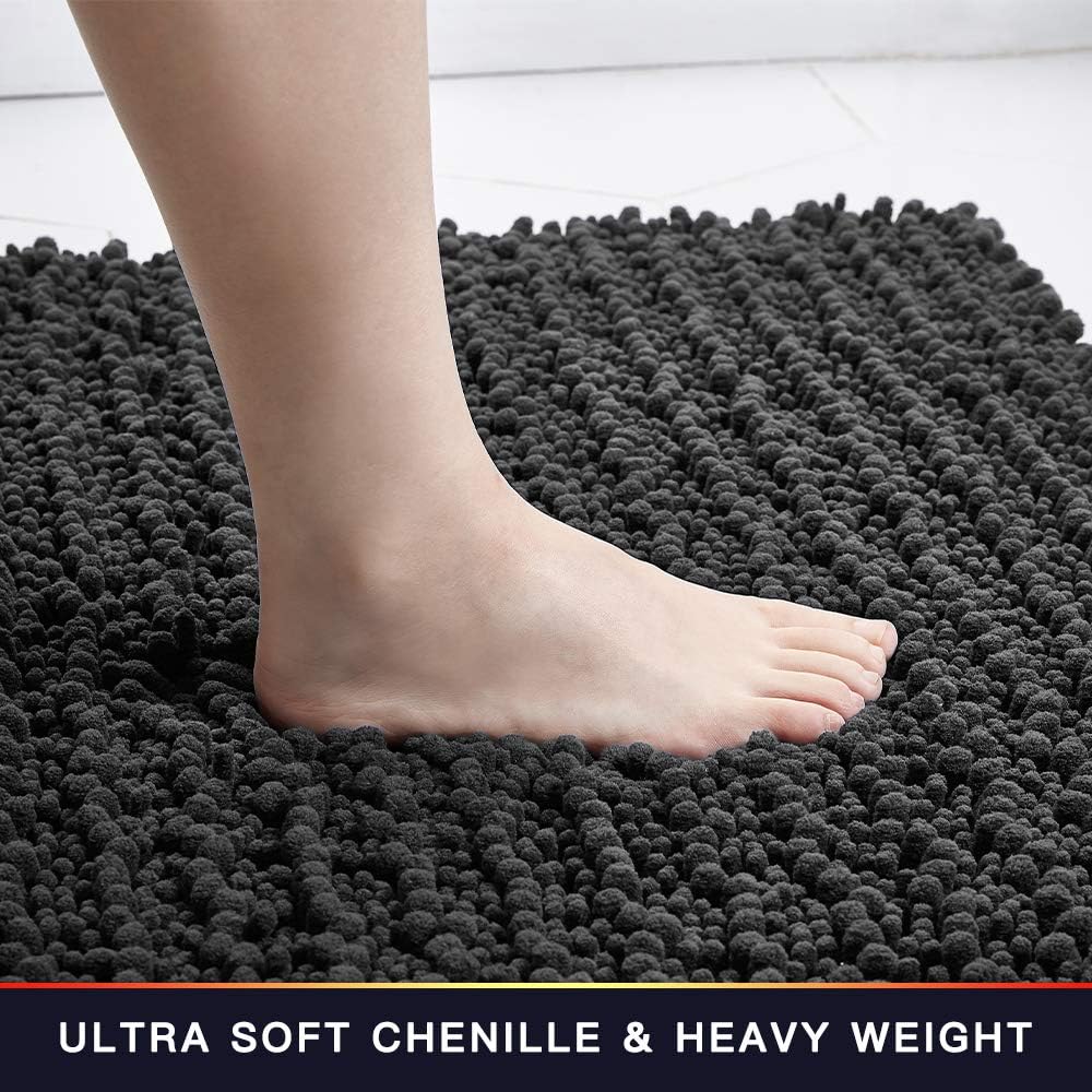 Walensee Large Bathroom Rug Non Slip Bath Mat (72x24 Inch Dark Grey) Water Absorbent Super Soft Shaggy Chenille Machine Washable Dry Extra Thick Perfect Absorbant Best Plush Carpet for Shower Floor