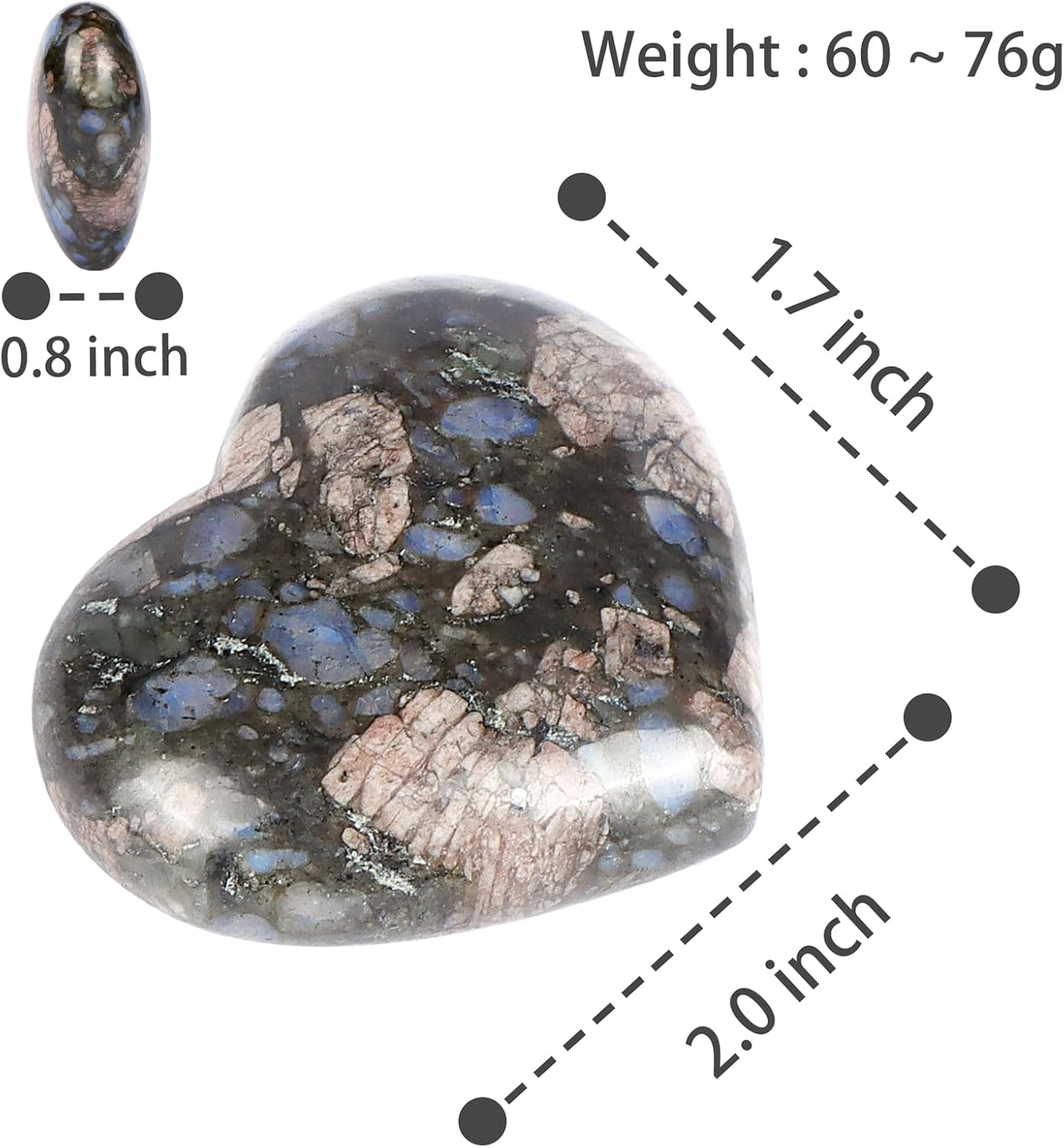 Artistone 2 Inch Glaucophane Stone Crystal Heart Healing Crystals Heart Stones Polished Pocket Love Gemstones Chakra Balancing Meditation Massage Gift