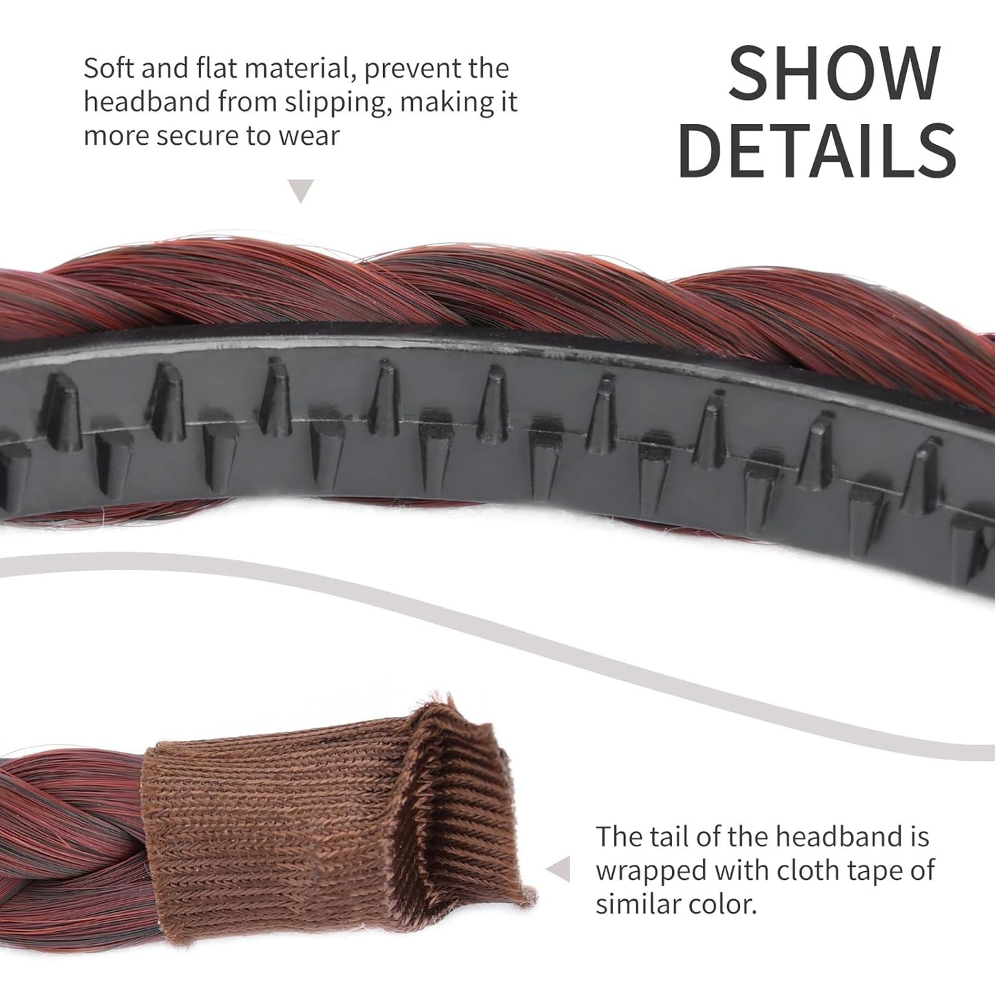 DIGUAN Width 0.6 inches Narrow Synthetic Hair Plaited Headband Braid With Teeth Hair Band Accessories for Women Girl (Thin-burgundy)