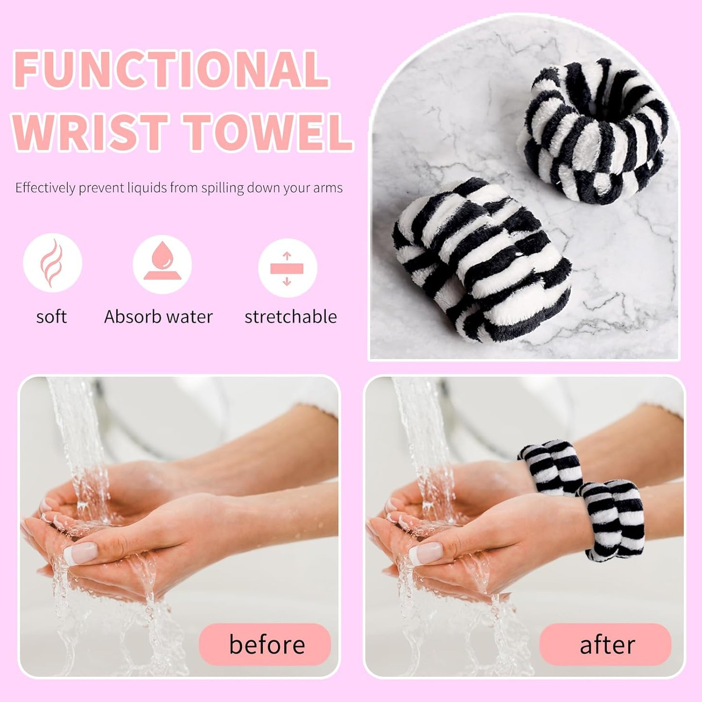 WSYUB Makeup Headband Set, Spa & Wristband, Face Washing Headband for Women & Girls, Black & White