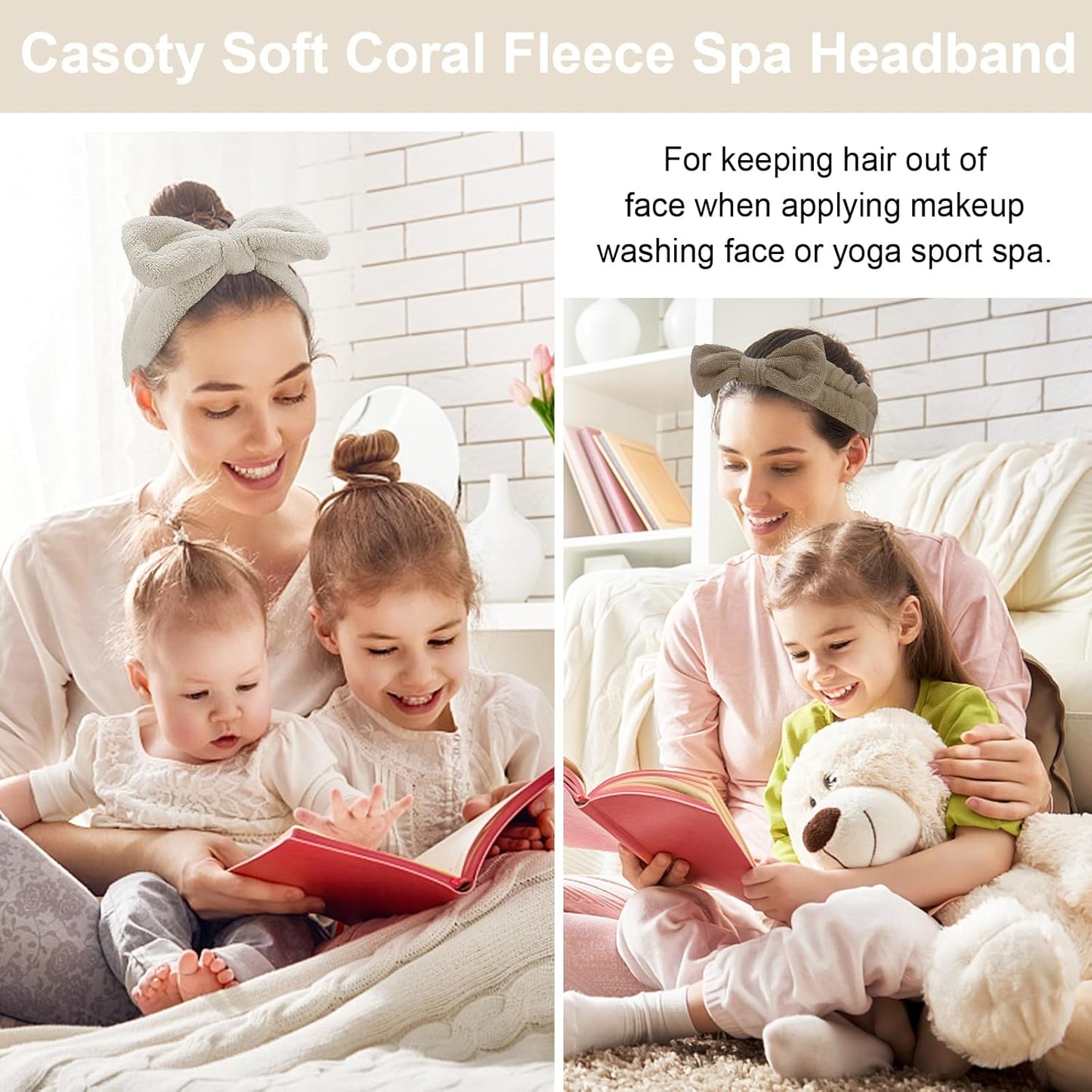 Casoty 6 Pcs Spa Headbands, Hair Holder for Washing Face, Soft Coral Fleece Facewash Headband, Bow Hair Bands, Beauty Headbands for Face Washing Shower Skin Care Yoga