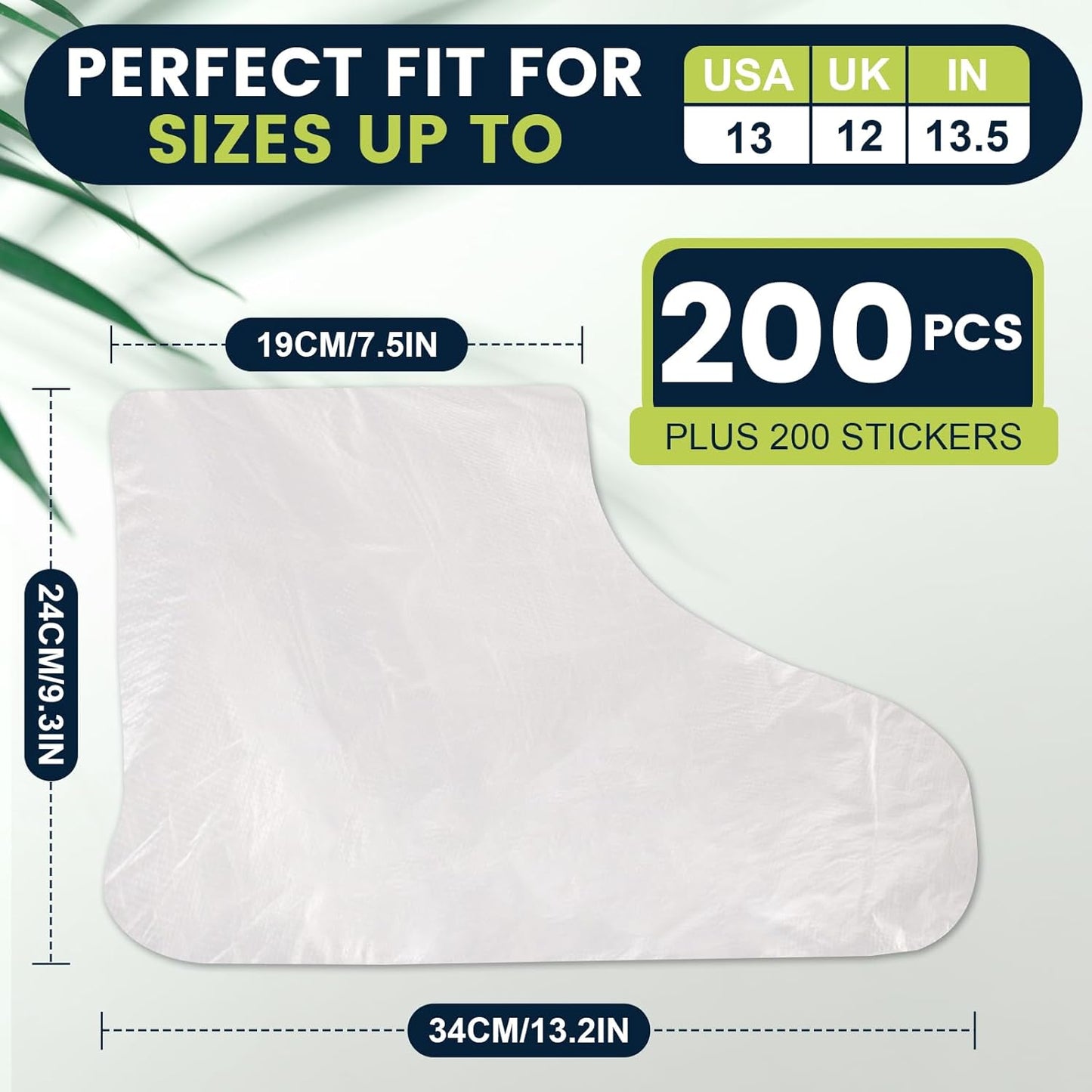 200PCS Plastic Foot Covers for Feet, Leak-Proof Plastic Foot Masks for Moisturizing Feet, Pedicure & Foot Care, 200 Stickers for Snug Closure Included (Fits up to USA 13)