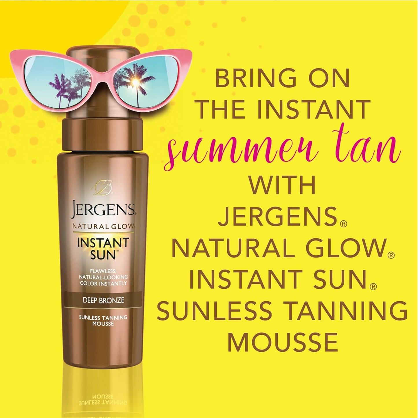 Jergens Natural Glow Instant Sun Body Mousse, Self Tanner for Deep Bronze Tan, Sunless Tanning Body Bronzer for Natural Looking Color Instantly, 6 Oz, Pack of 2