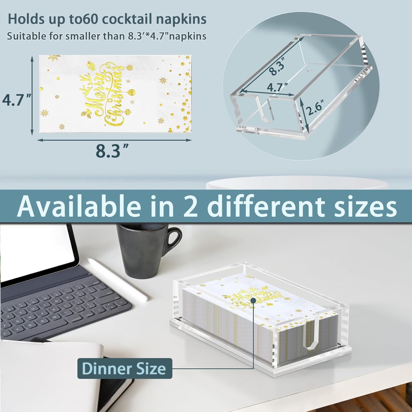 Napkin Holder for Table, Acrylic Napkin Paper Towel Holder for Kitchen, Clear Acrylic Guest Towel Holder Tray for Bathroom, Cocktail Napkin Holder for Dinner (Rectangle Clear 0.31+0.4in Thickness)