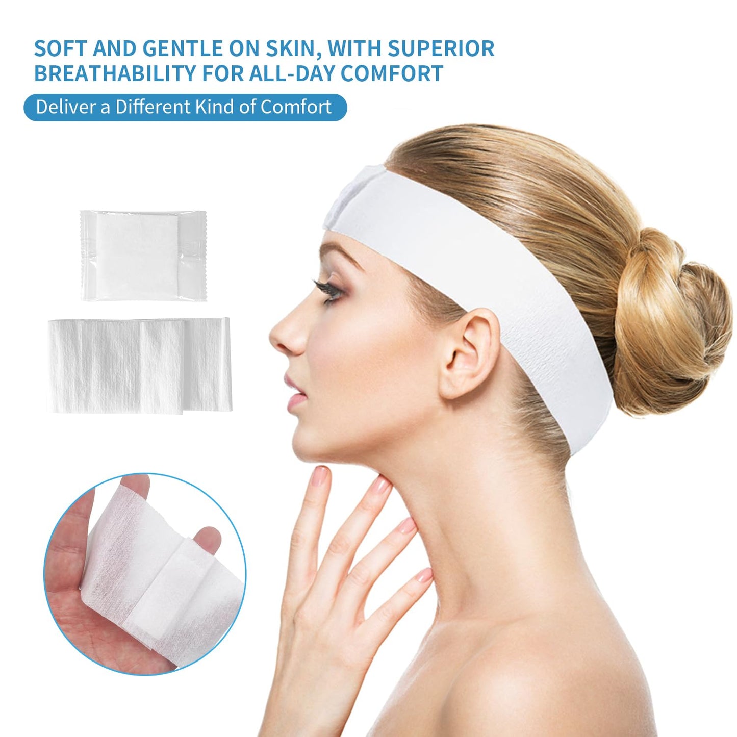MoyRetty 100 Pack Disposable Headbands for Spa & Facials Professional Disposable Hair Bands, Facial Headbands Esthetician Supplies with Adjustable Magic Tape