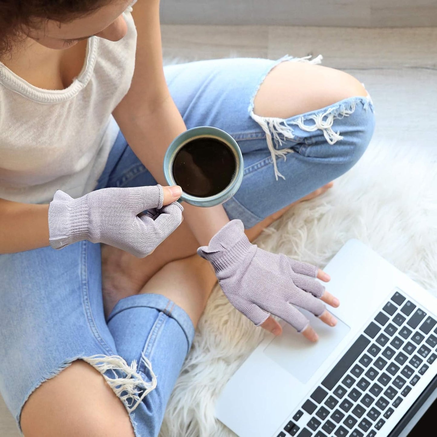 MIG4U 3 Pairs Fingerless Moisturizing Gloves, Half Finger Touchscreen Beauty Glove for Eczema, SPA, Dry Hands, Skin Treatment, Summer Sun UV Protection, Pale Purple S/M