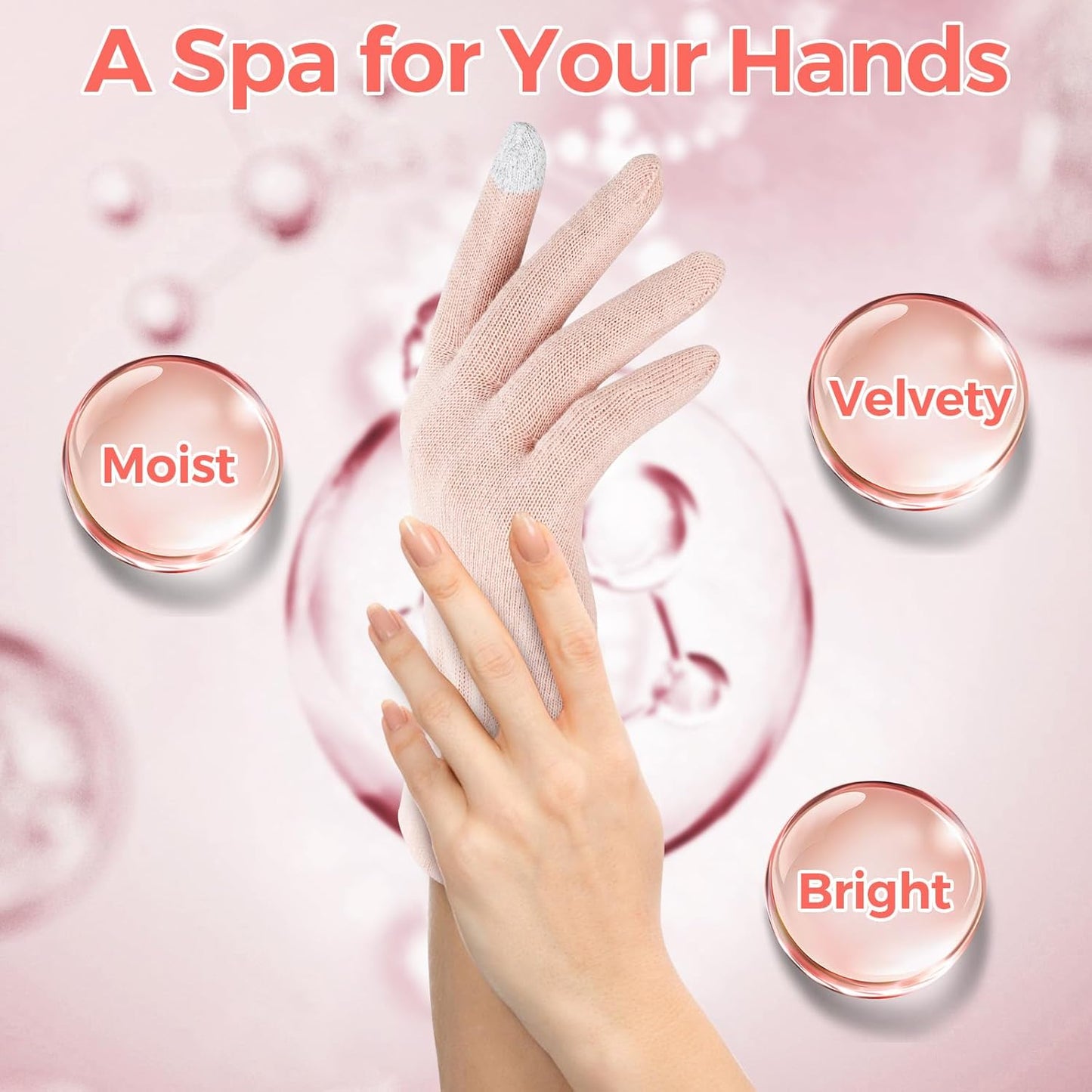 Donfri 2 Pairs Cotton Moisturizing Gloves Overnight Touchscreen Fingers for SPA Dry Hands Hand Care Day and Night Moisturizing (Medium-Pink)