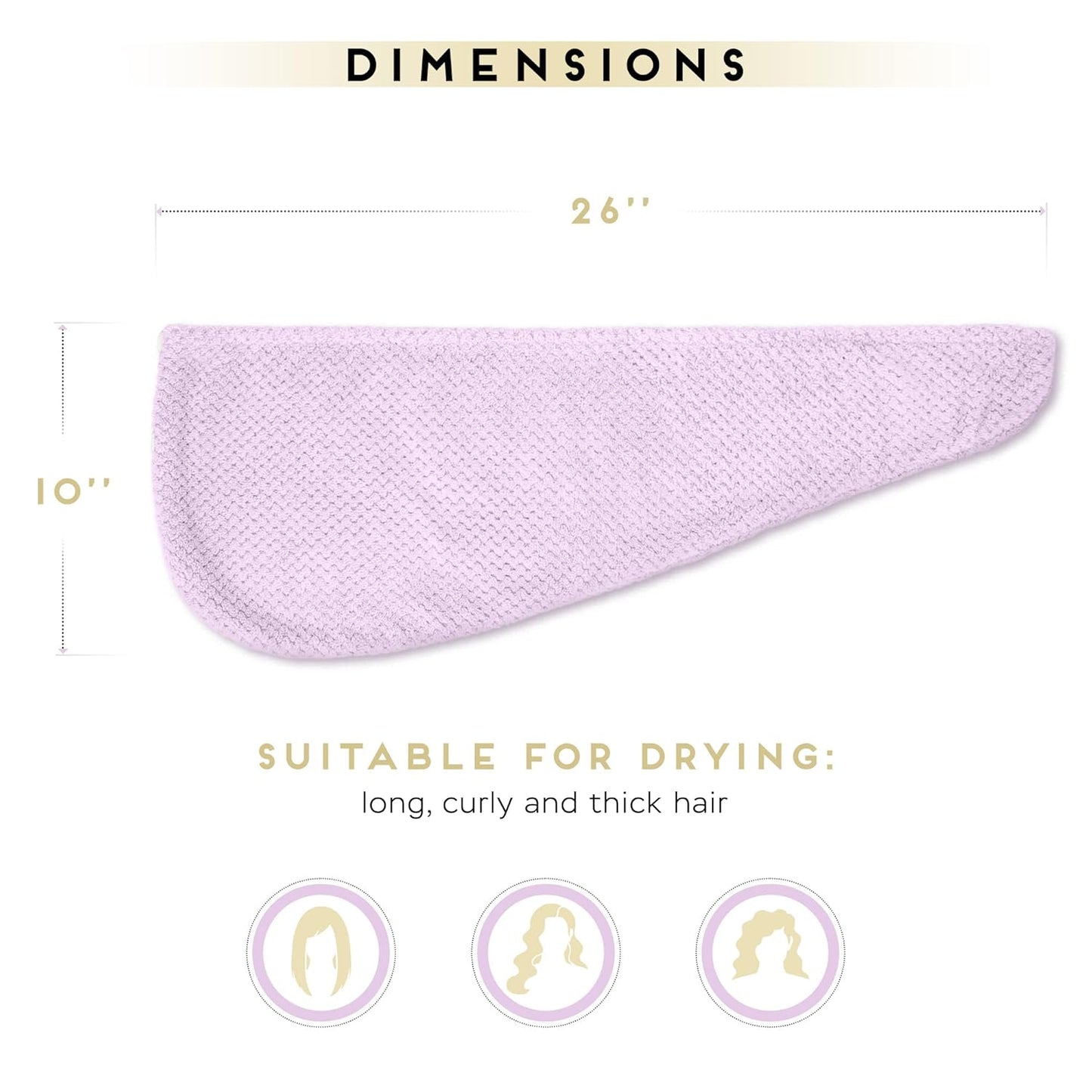 2 Pack Microfiber Hair Towel Wrap for Women, Anti Frizz Quick Drying Hair Turban for All Hair Style, Absorbent and Lightweight (Light Purple)