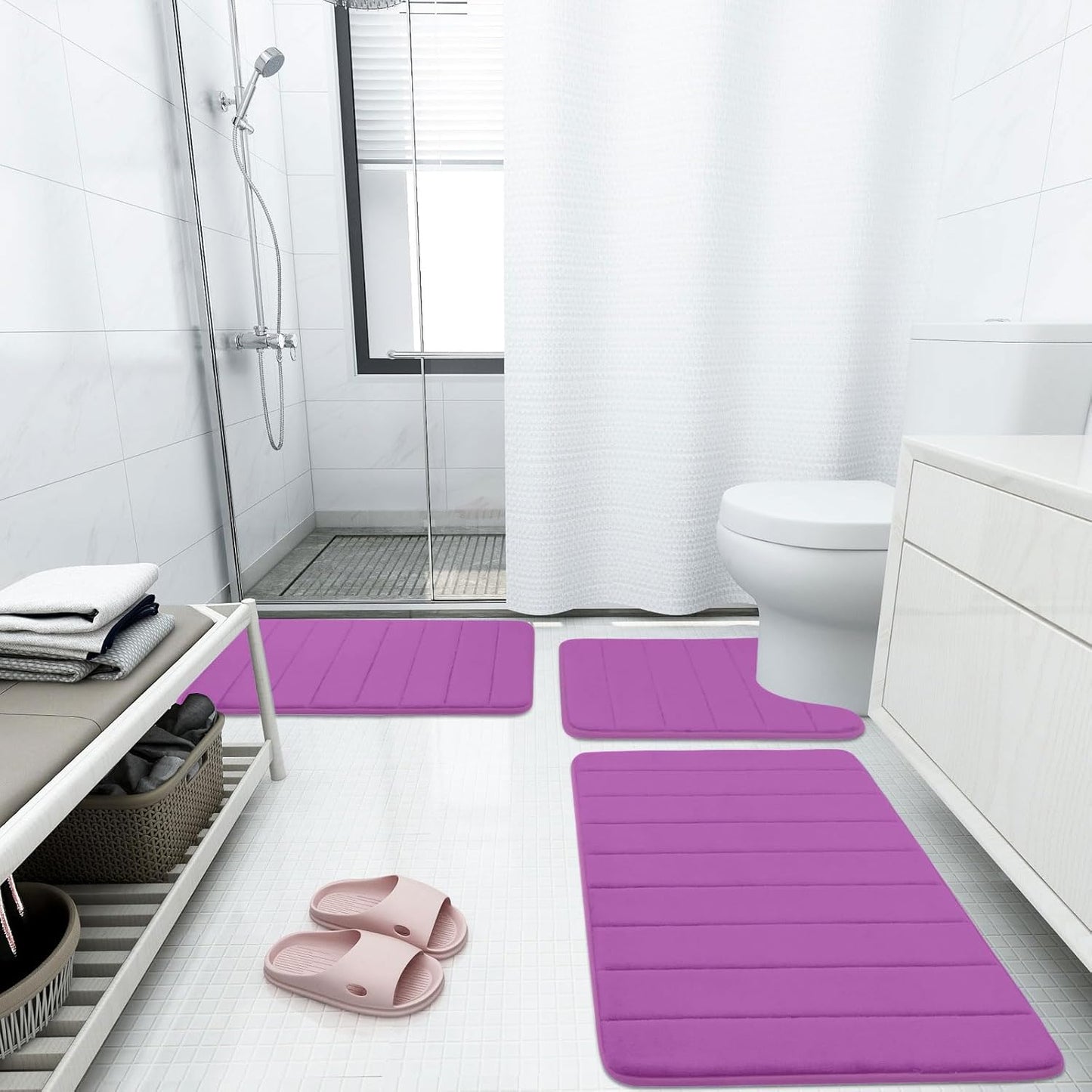 Buganda Memory Foam Bath Mat, 44" x 24", Ultra Soft and Non-Slip Bathroom Rugs, Water Absorbent and Machine Washable Bath Rug Runner for Bathroom, Shower, and Tub, Violet