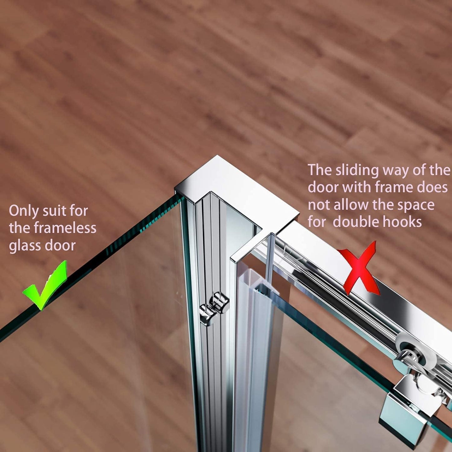 Double Hooks for Glass Shower Door, Towel Hooks Over The Bathroom Glass Wall 0.31-0.39in, Stainless Steel, Brushed,4 Pack.