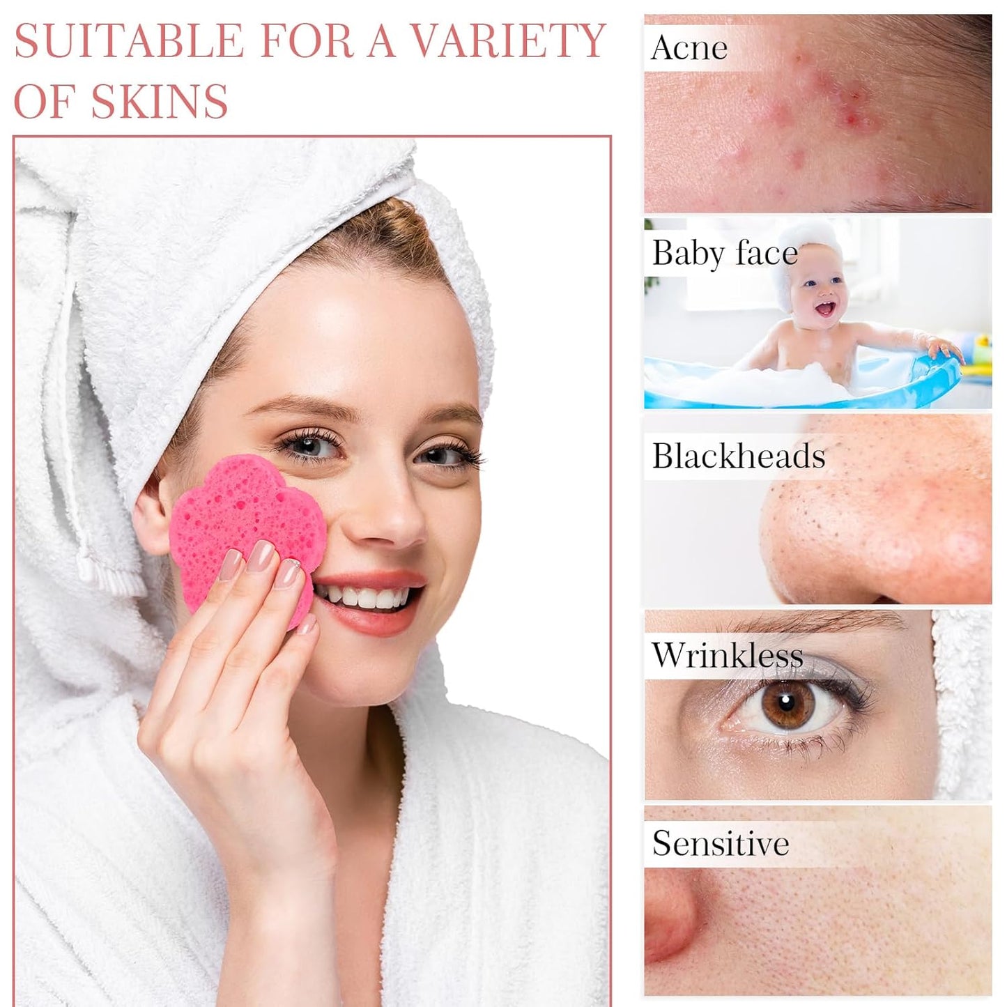 Sieral 120 Pcs Compressed Facial Sponges with Container Disposable Face Sponge Pads for Washing Face Cleansing Exfoliating Esthetician Makeup Removal(Flower,Pink)