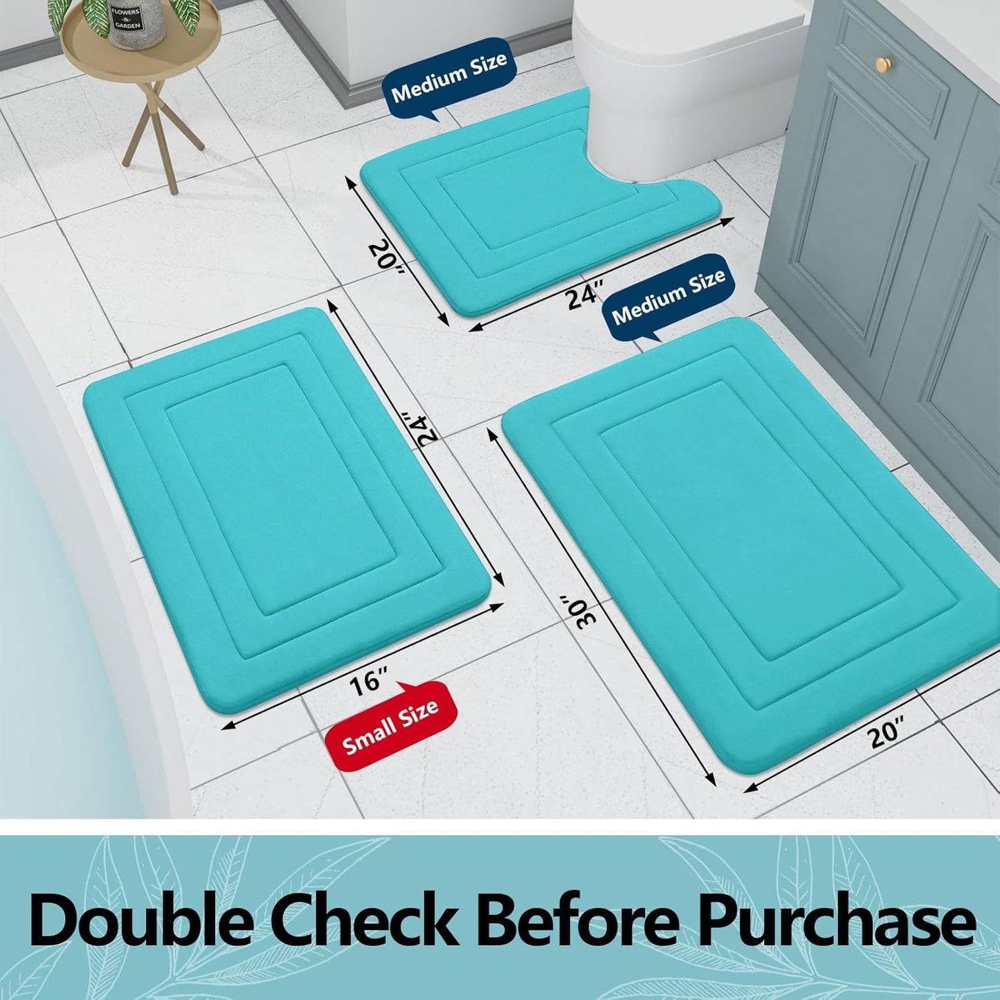 Arotive Memory Foam Bathroom Rug Mat 47x17, Ultra Soft and Absorbent Bath Mat, Machine Wash Dry, Comfortable Bath Rug Carpet for Bathroom Floor, Tub and Shower, Teal