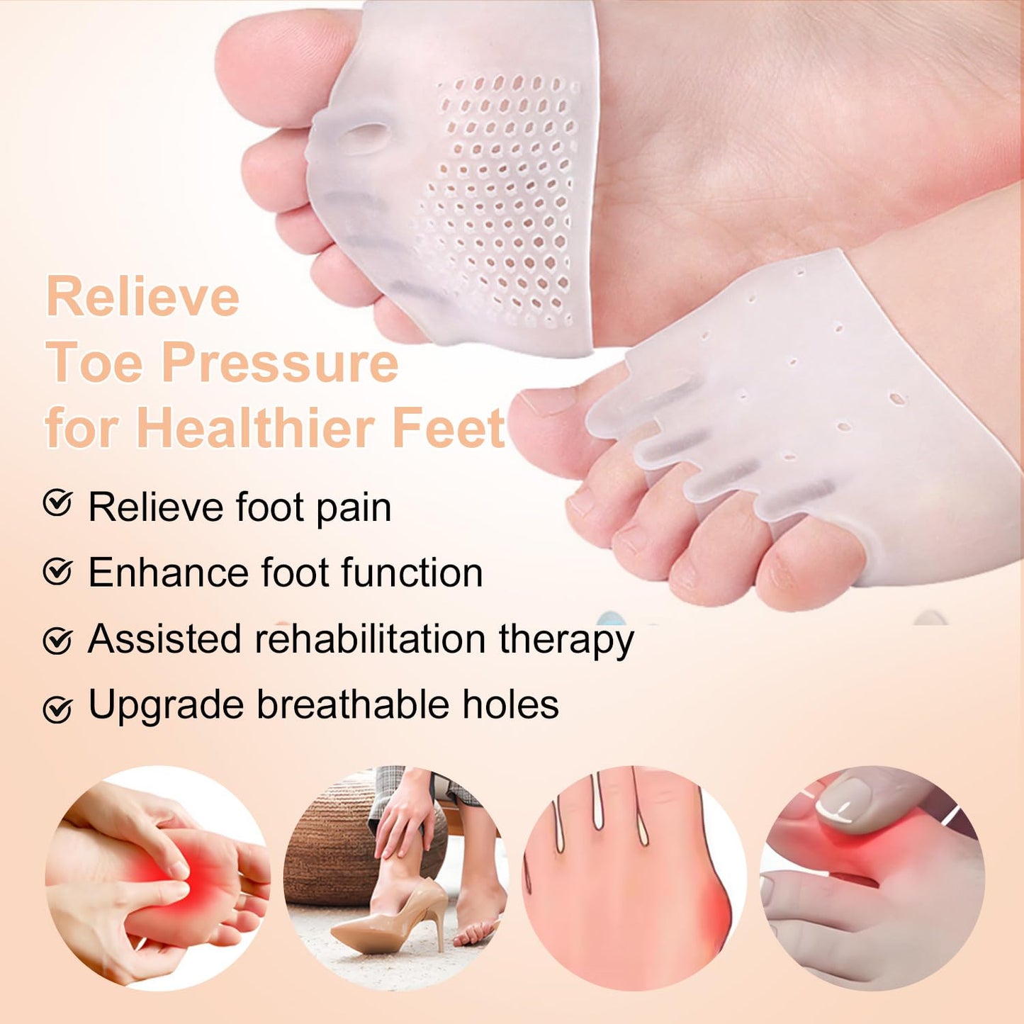 4Pairs Silicone Toe Separators for Women, Toe Separators for Women, Silicone Toe Separators for Women & Men, Bunion Corrector Cushion, Breathable Soft Gel Foot Cushions.