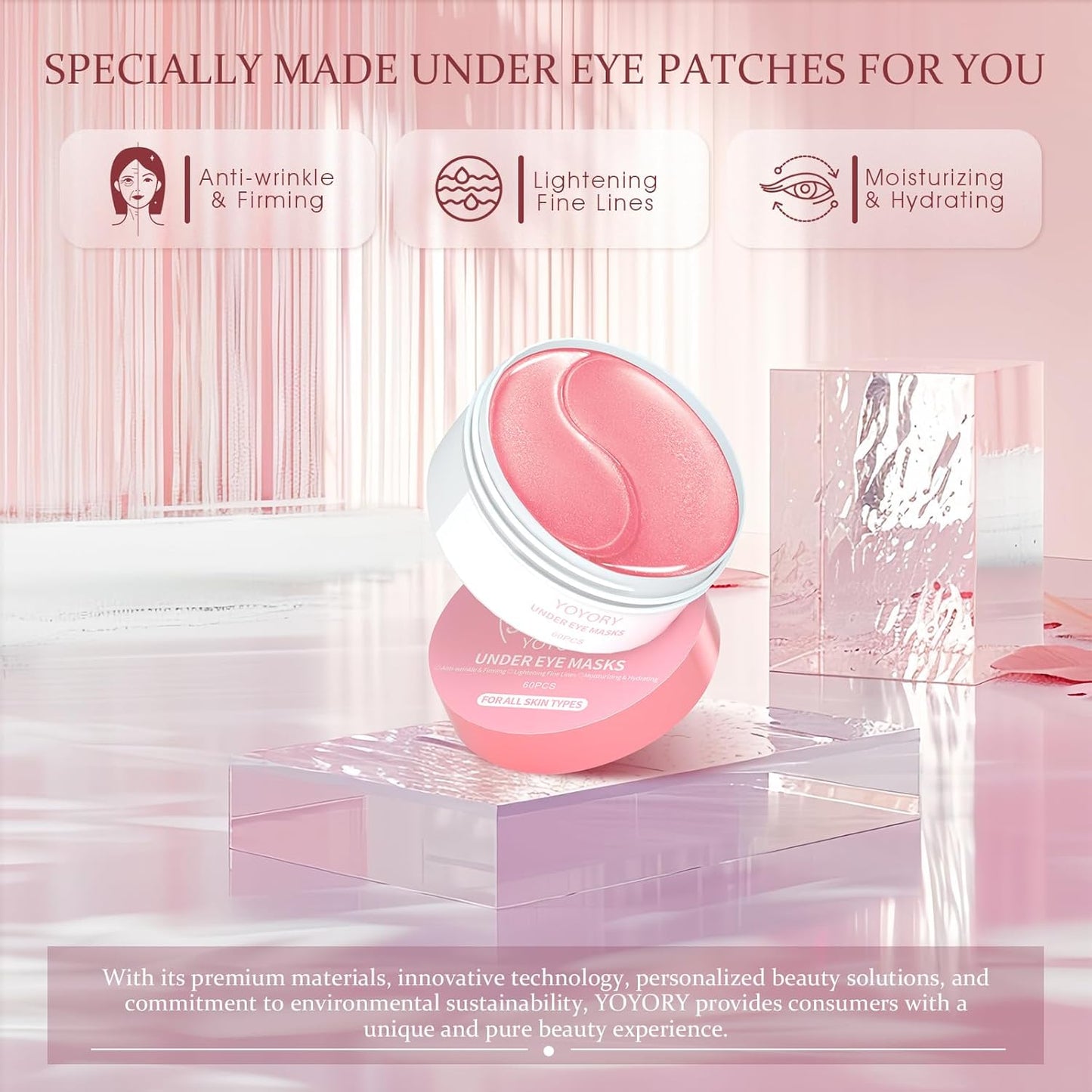 Under Eye Patches Masks - for Fine Lines with Collagen and Hyaluronic Acid, Dark Circles,Eye bags,and Fade Wrinkles, puffiness Smoothing Skin Care Treatment for Women and Men, (60 Pcs) Pink