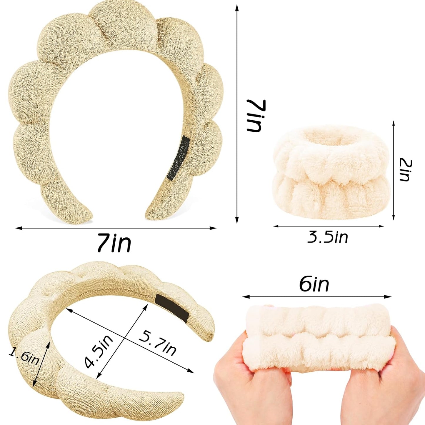 Zkptops 6Pcs Spa Headband for Washing Face Wristbands Set Women Bubble Skincare Makeup Sponge Terry Cloth Padded Puffy Headband Bow Tie Hairband Cute Non Slip Thick Hair Accessory Gifts (Brown)