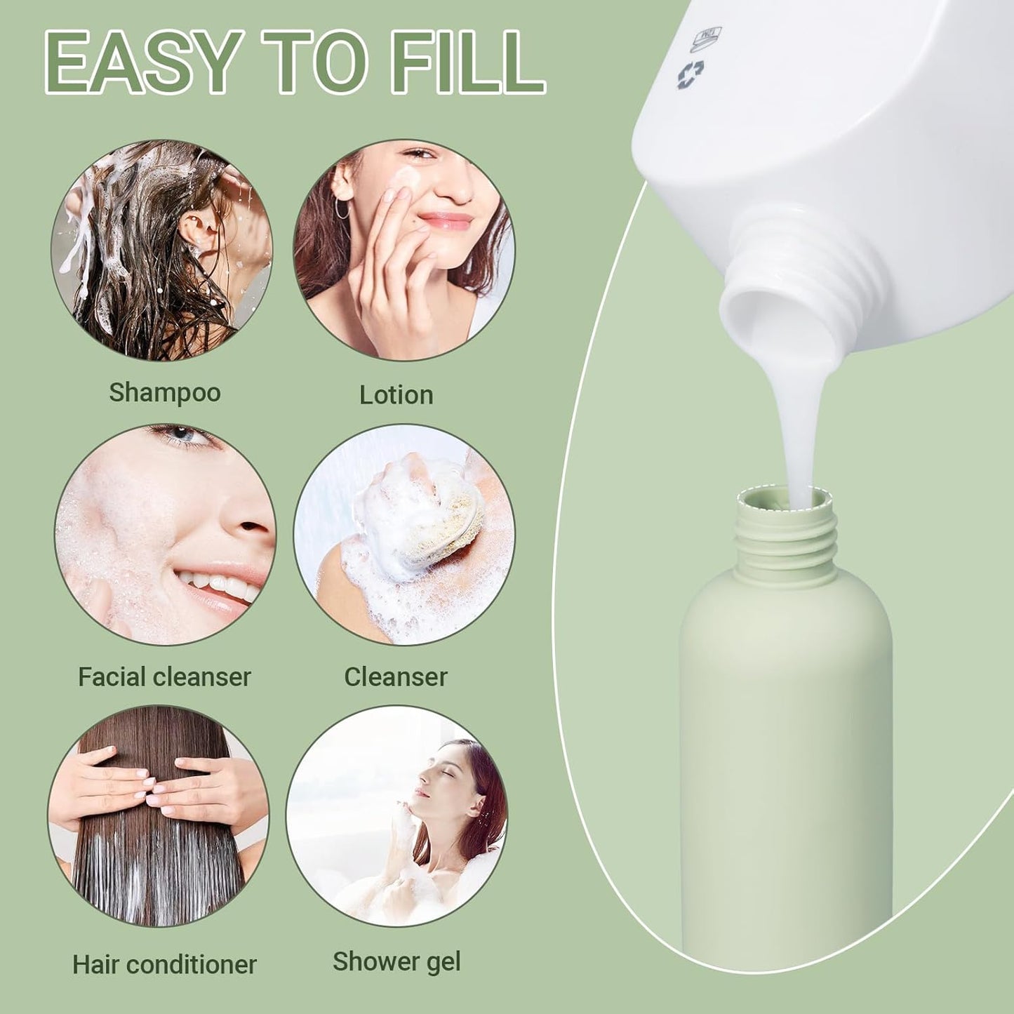 8.8oz Travel Essentials Shampoo Bottles for Toiletries,Empty Plastic Squeeze Bottles with Flip Cap for Tavel Size Shampoo and Conditioner (3 pack, green)