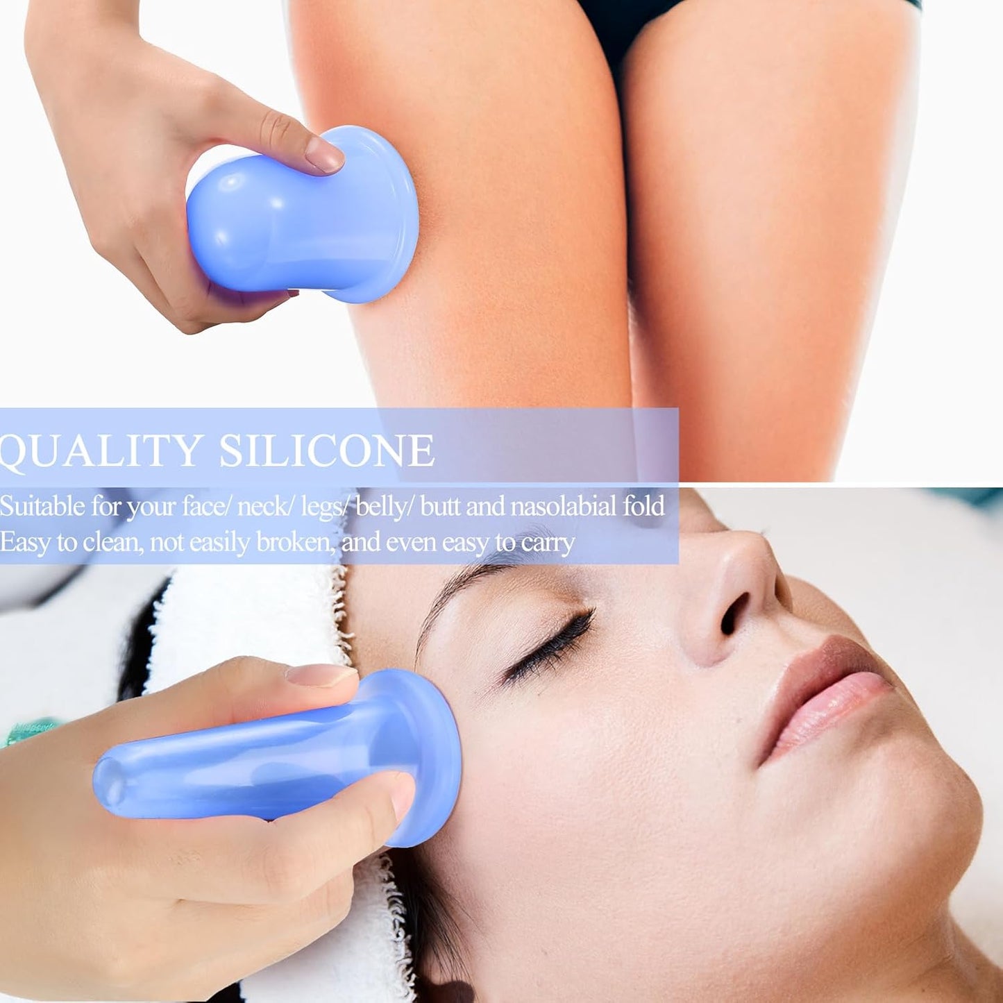 BBTO Silicone Facial Cupping Set, Vacuum Massage Cup Kit for Body, Face, Neck, Back, and Eye, 6 Cups and Exfoliating Brush(Blue)