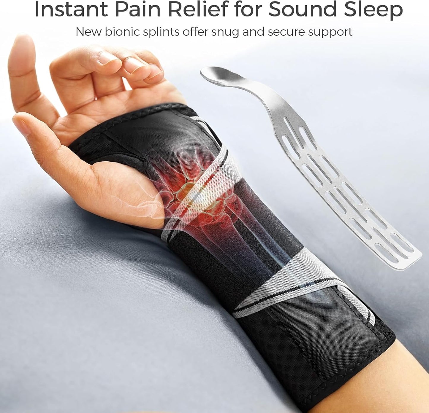 FREETOO Tendonitis Wrist Brace Night Support Fit Right Hand for Work, Pain Relief Wrist Splint for Arthritis, Sprain for Sleeping, Hand Brace for Carpal Tunnel For Women Men (Right, L/XL, Black/Grey)