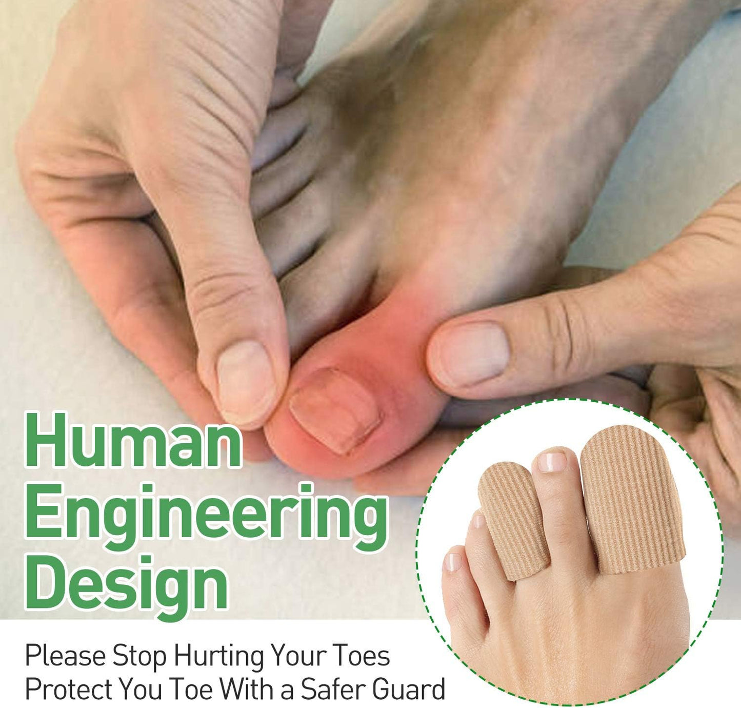 Welnove 10Pack Toe Caps Closed Toe Surface Fabric Sleeve Protectors with Gel Lining, Prevent Pain Relief for Corns, Blisters and Ingrown Toenails (Size Large + Size Medium)