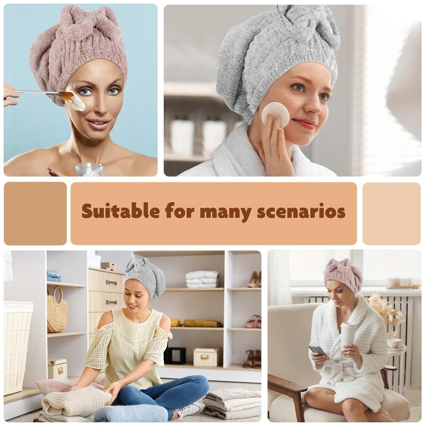 SUNLAND Large Microfiber Hair Drying Caps with Bow knot Fast Drying Shower Cap Soft and Absorbent hairWrap Hair Turban Bath Caps for Curly Thick and wet Hair 11 X 13.4 inch 2 Pack Multicolor